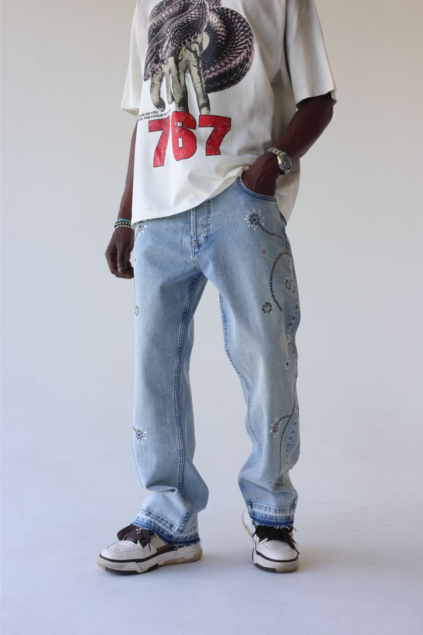 BLACK ISLAND - Jeans Floral Crystal Straight - JEANS