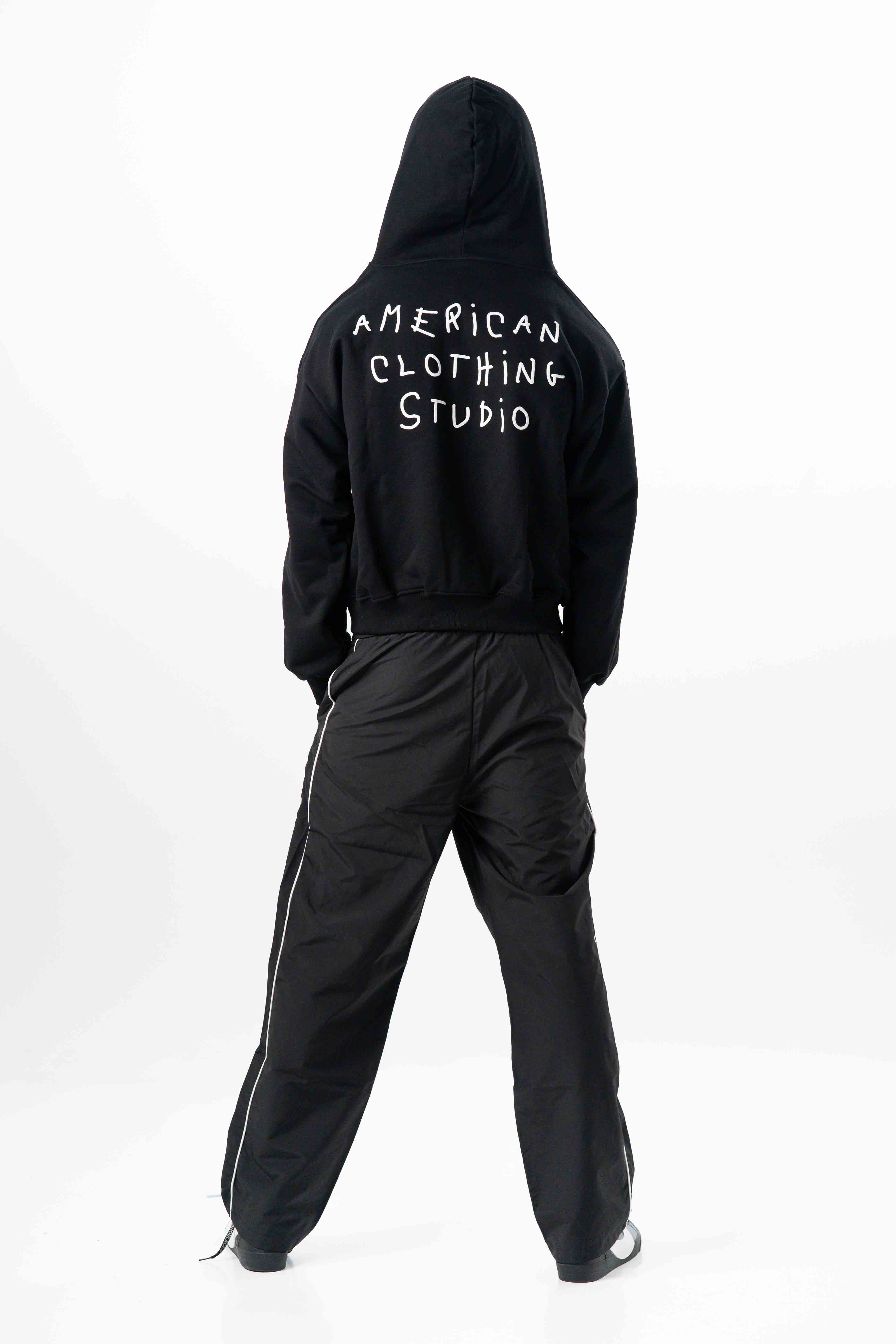 AMERICAN CLOTHING STUDIO - ZIP CROP HANGOVER LOGO - NERO