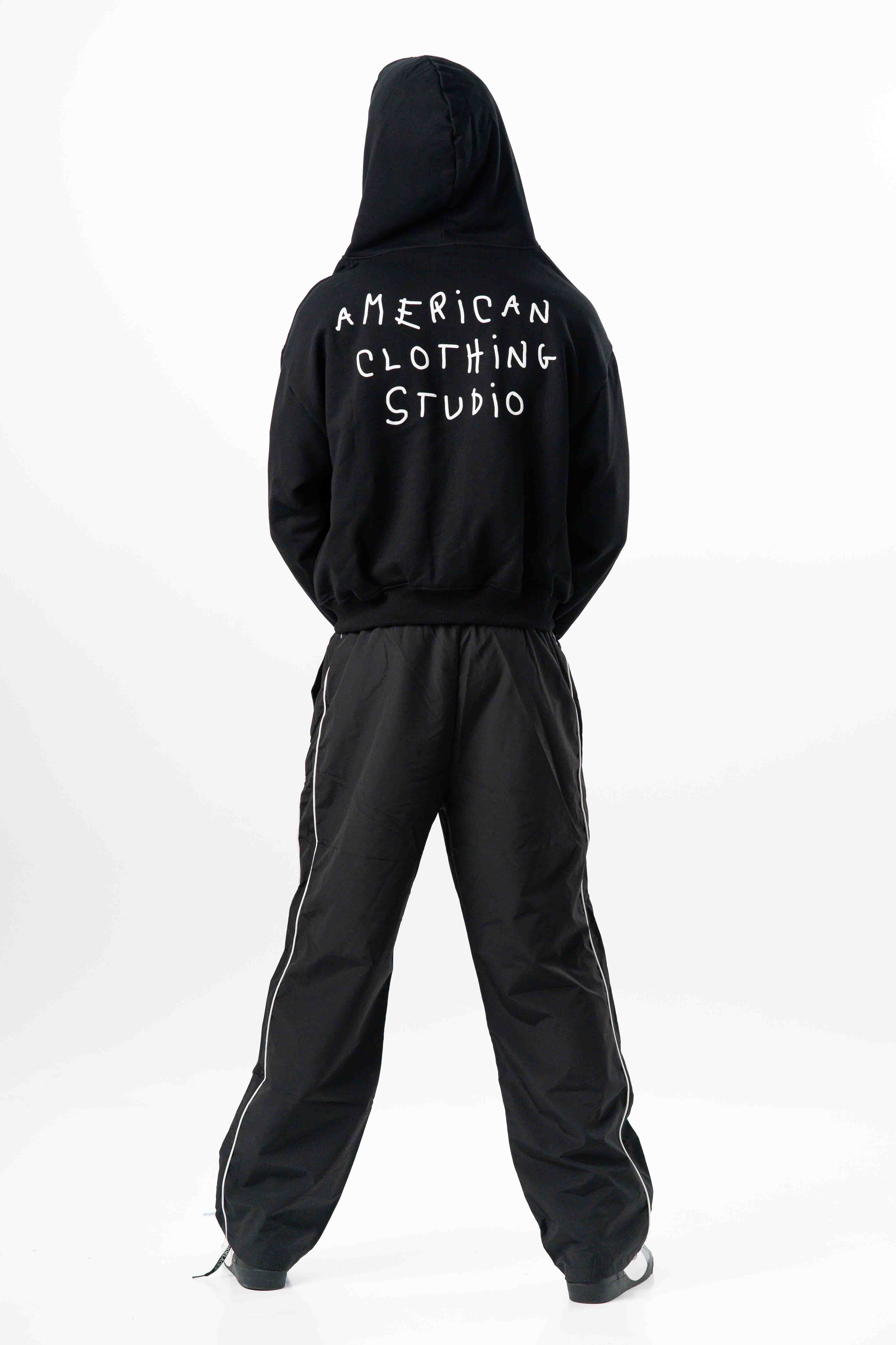 AMERICAN CLOTHING STUDIO - ZIP CROP HANGOVER LOGO - NERO