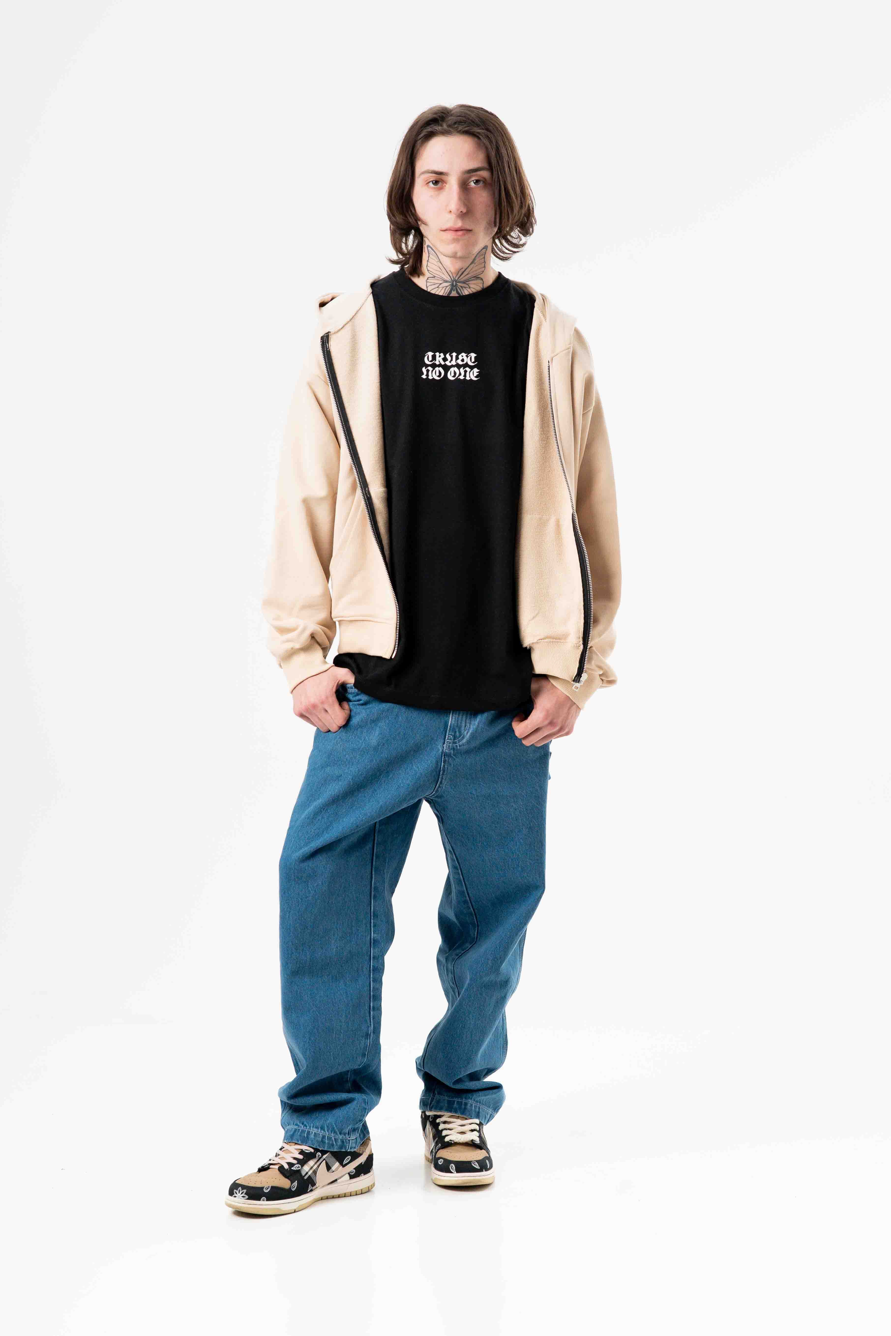 AMERICAN CLOTHING STUDIO - ZIP CROP HANGOVER LOGO - BEIGE