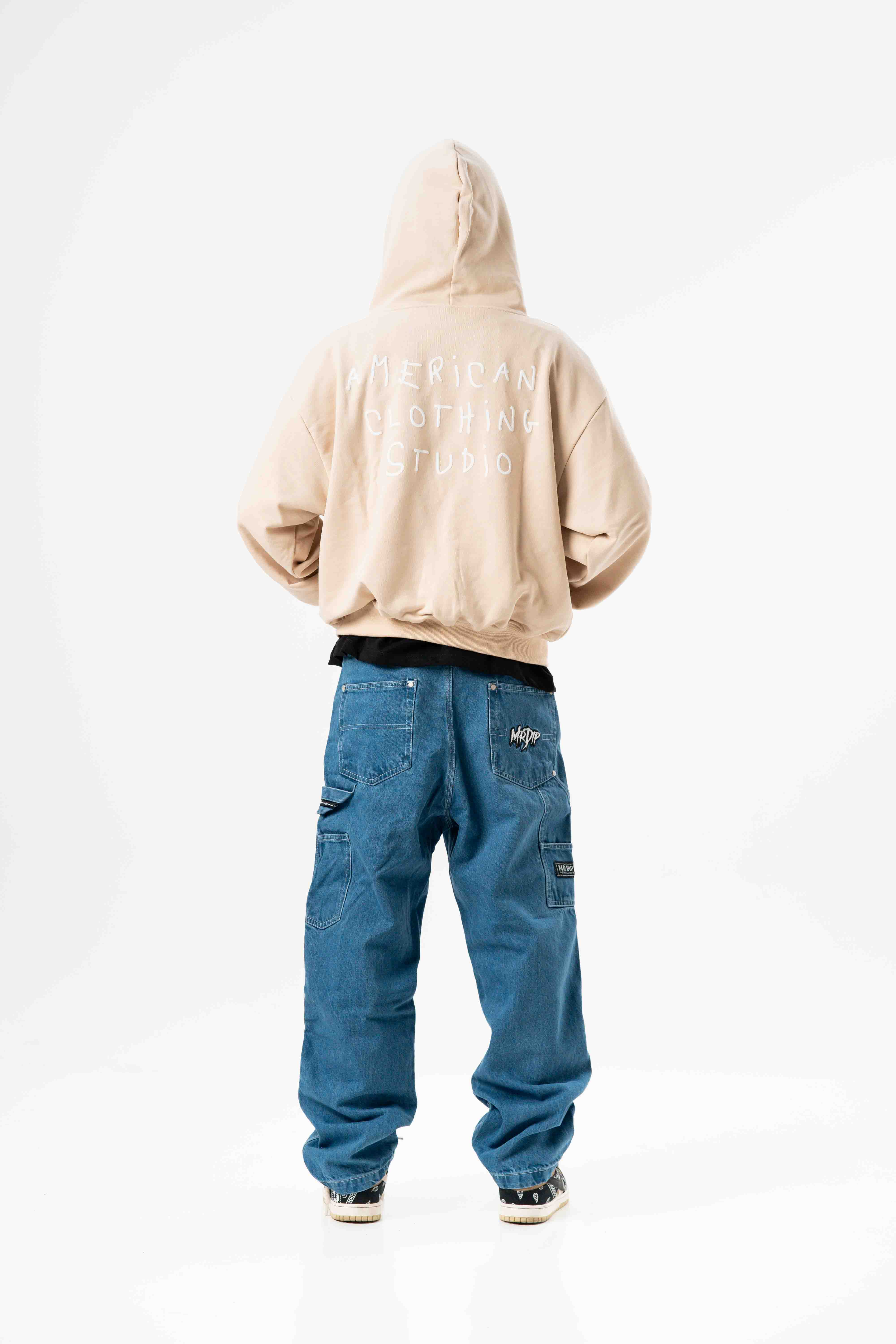AMERICAN CLOTHING STUDIO - ZIP CROP HANGOVER LOGO - BEIGE