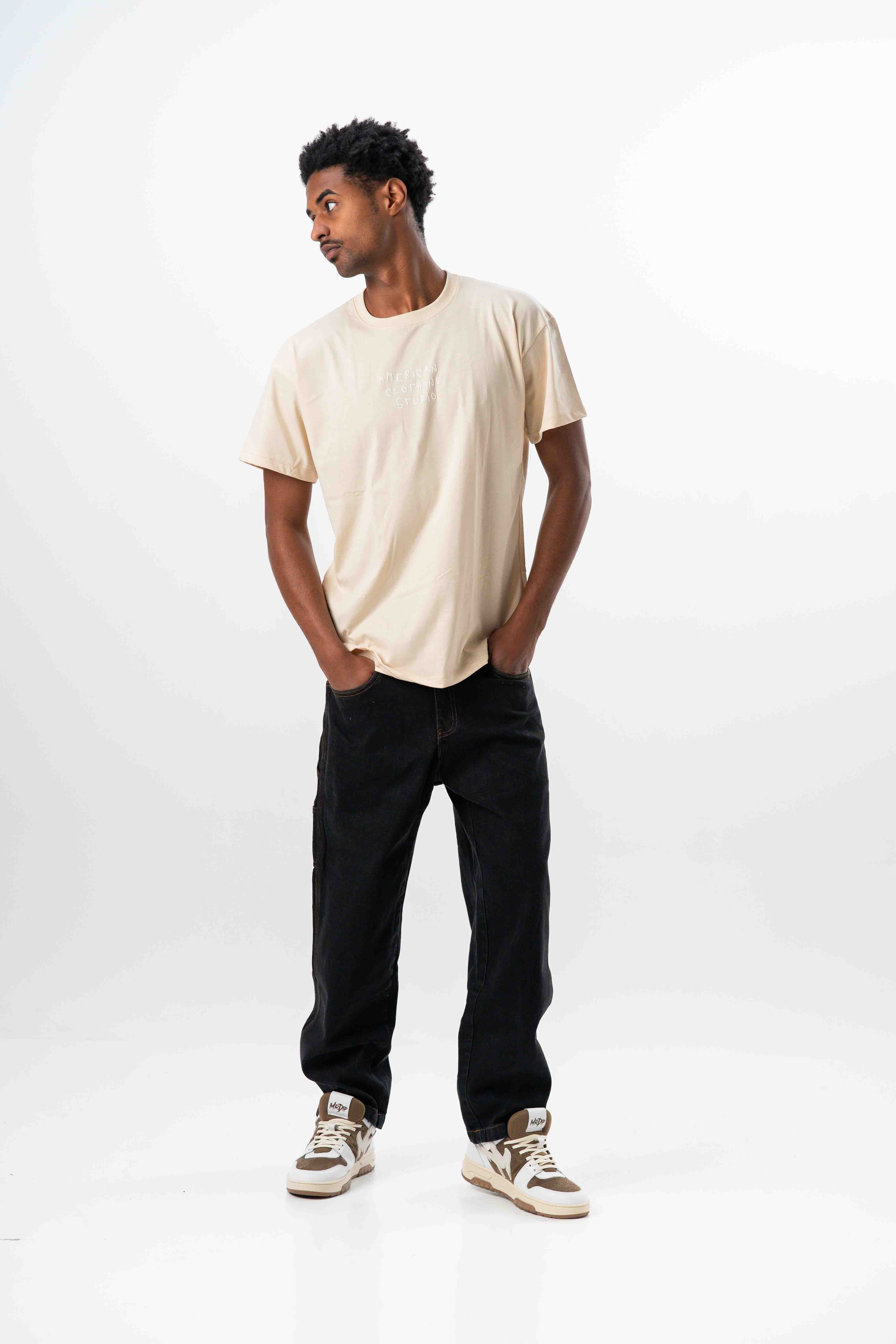 AMERICAN CLOTHING STUDIO - T-SHIRT HANGOVER LOGO - BEIGE