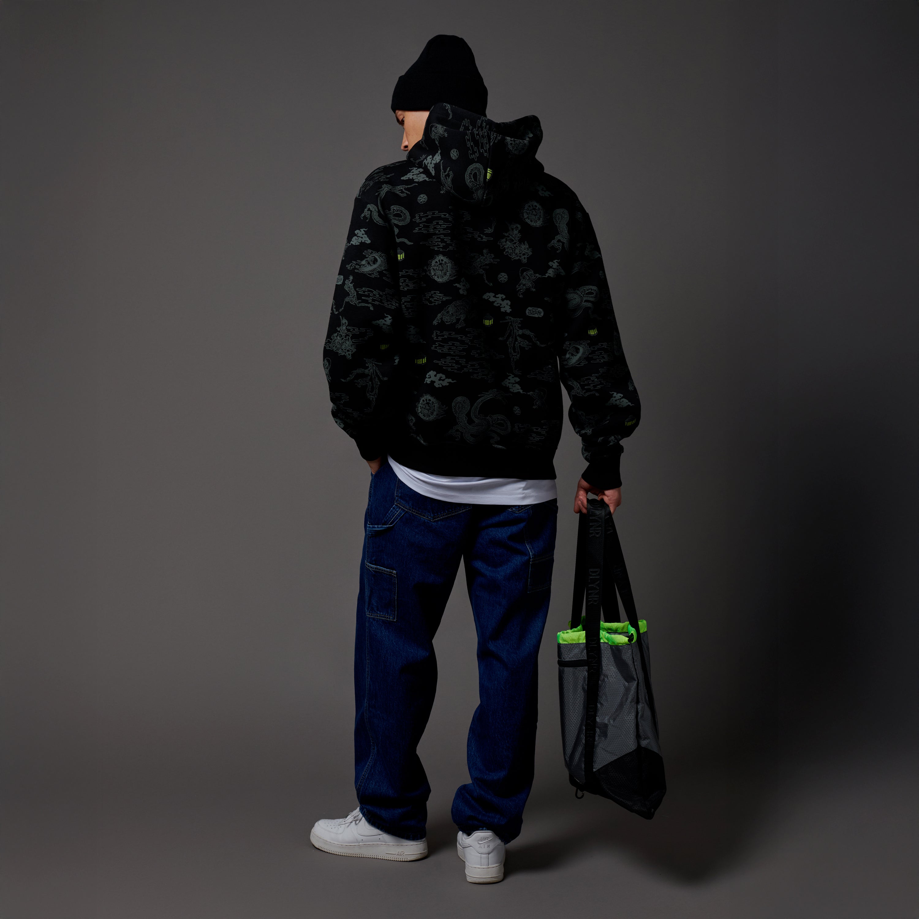 DOLLY NOIRE - HOODIE YOKAI PATTERN - NERO