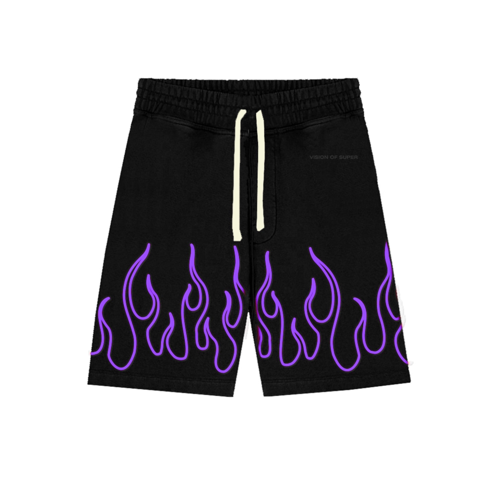 VISION - SHORTS WITH EMBR FLAMES WITH LOGO - NERO/VIOLA