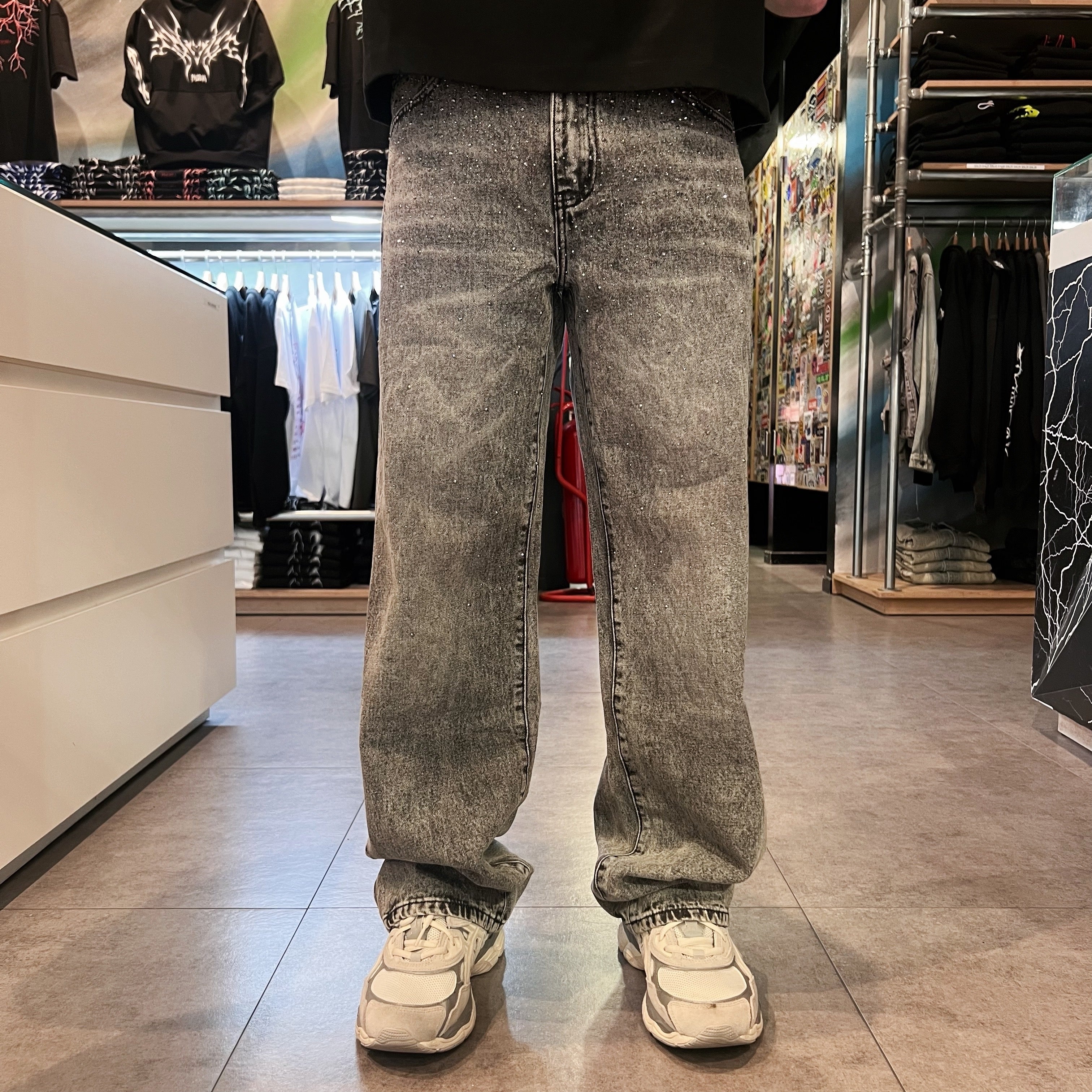 NO BRAND - JEANS LUNGO BRILLANTINI - GRIGIO