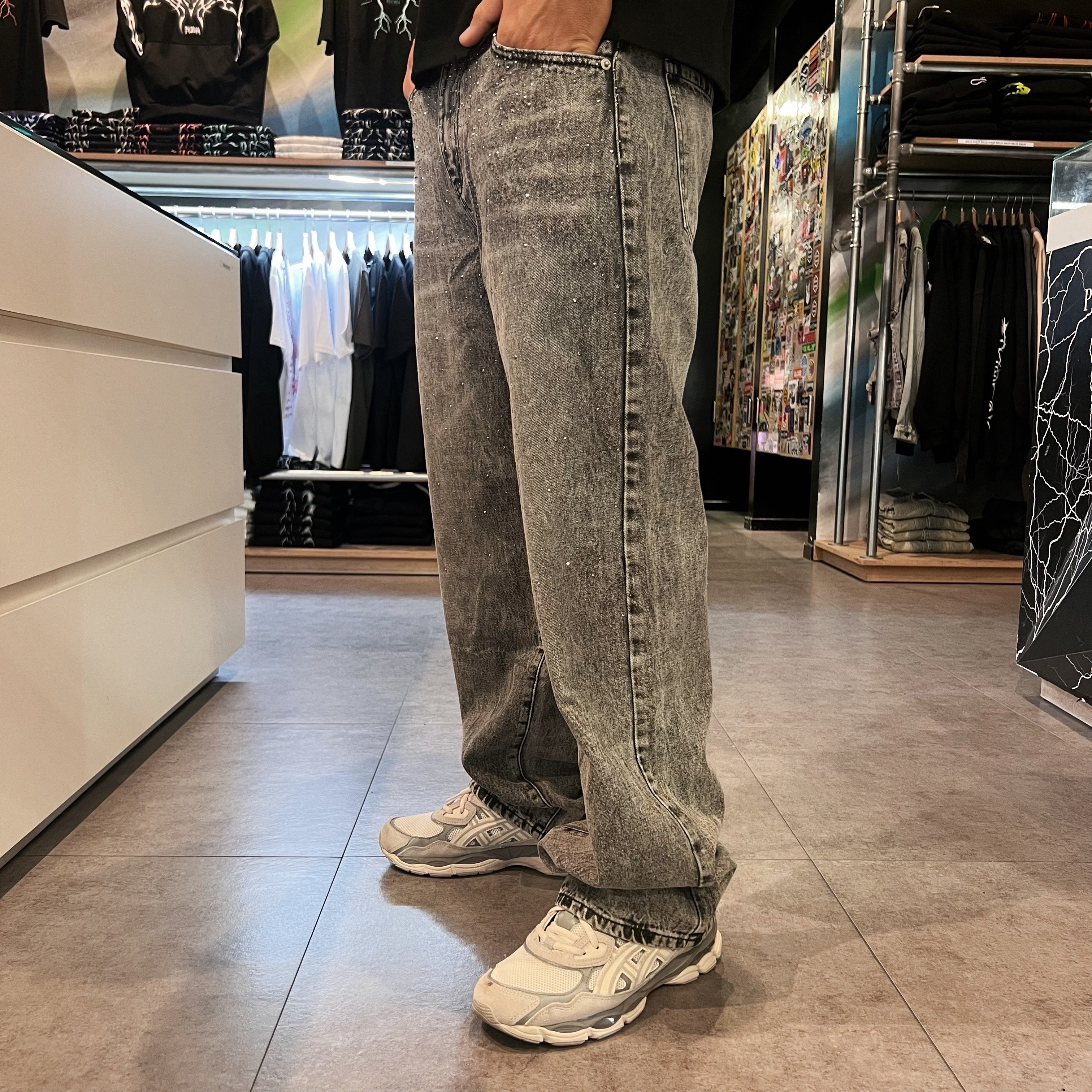 NO BRAND - JEANS LUNGO BRILLANTINI - GRIGIO