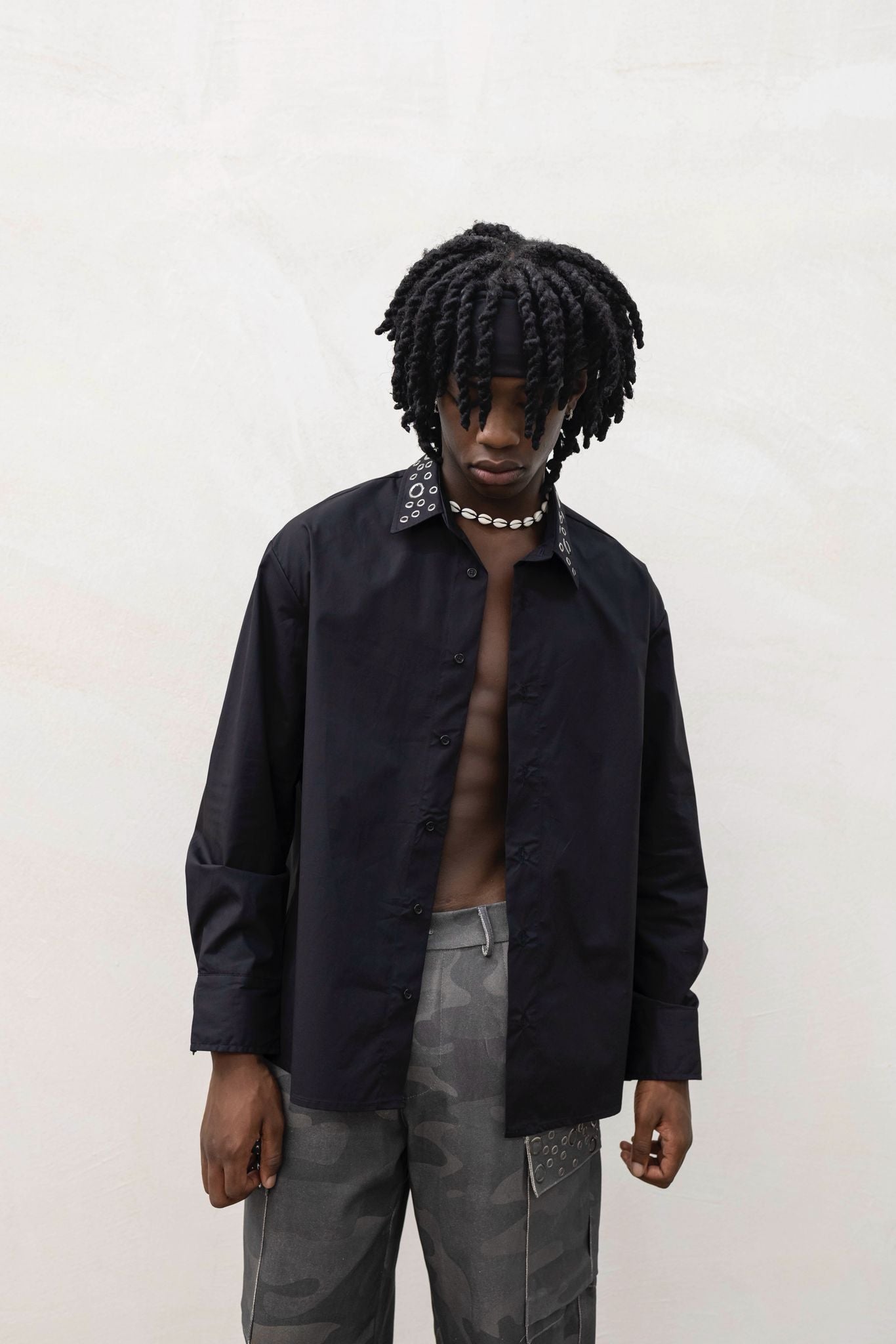 PRESENT - CAMICIA BORCHIE - NERO