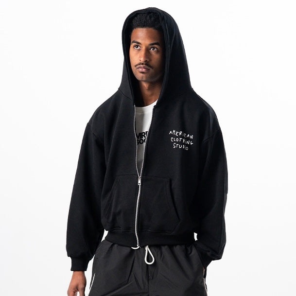 AMERICAN CLOTHING STUDIO - ZIP CROP HANGOVER LOGO - NERO