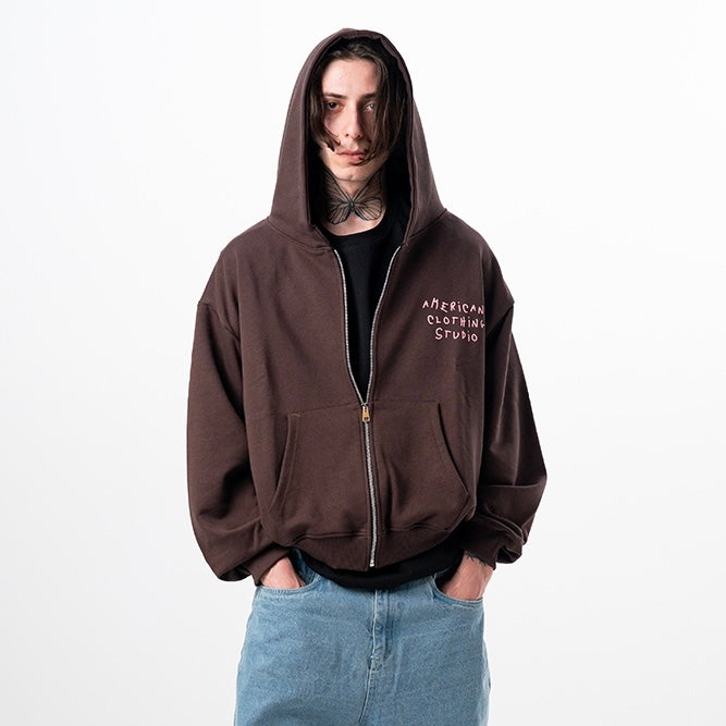 AMERICAN CLOTHING STUDIO - ZIP CROP HANGOVER LOGO - MORO