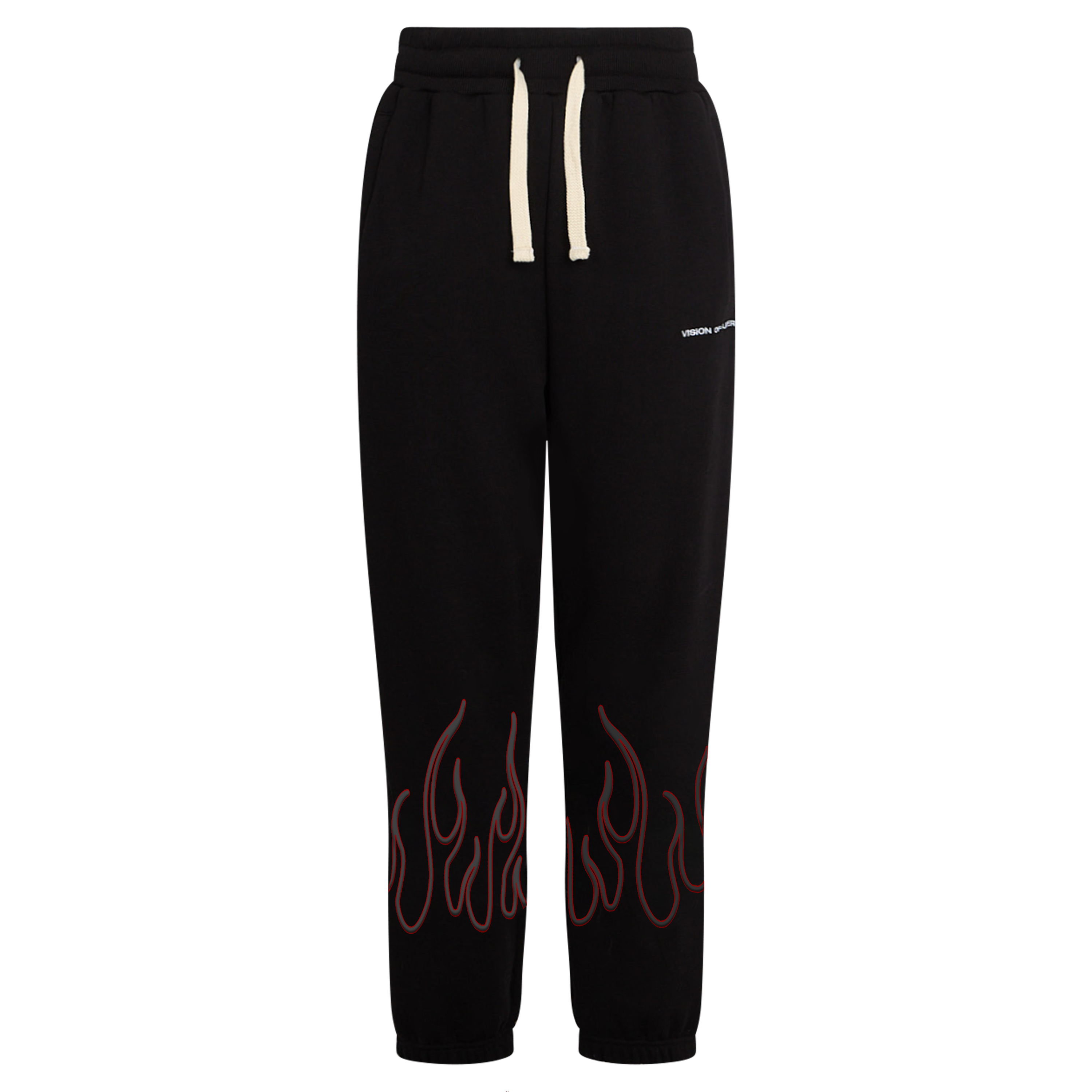 VISION - PANT WITH BLACK RED FLAMES EMBR LOGO NECK - NERO