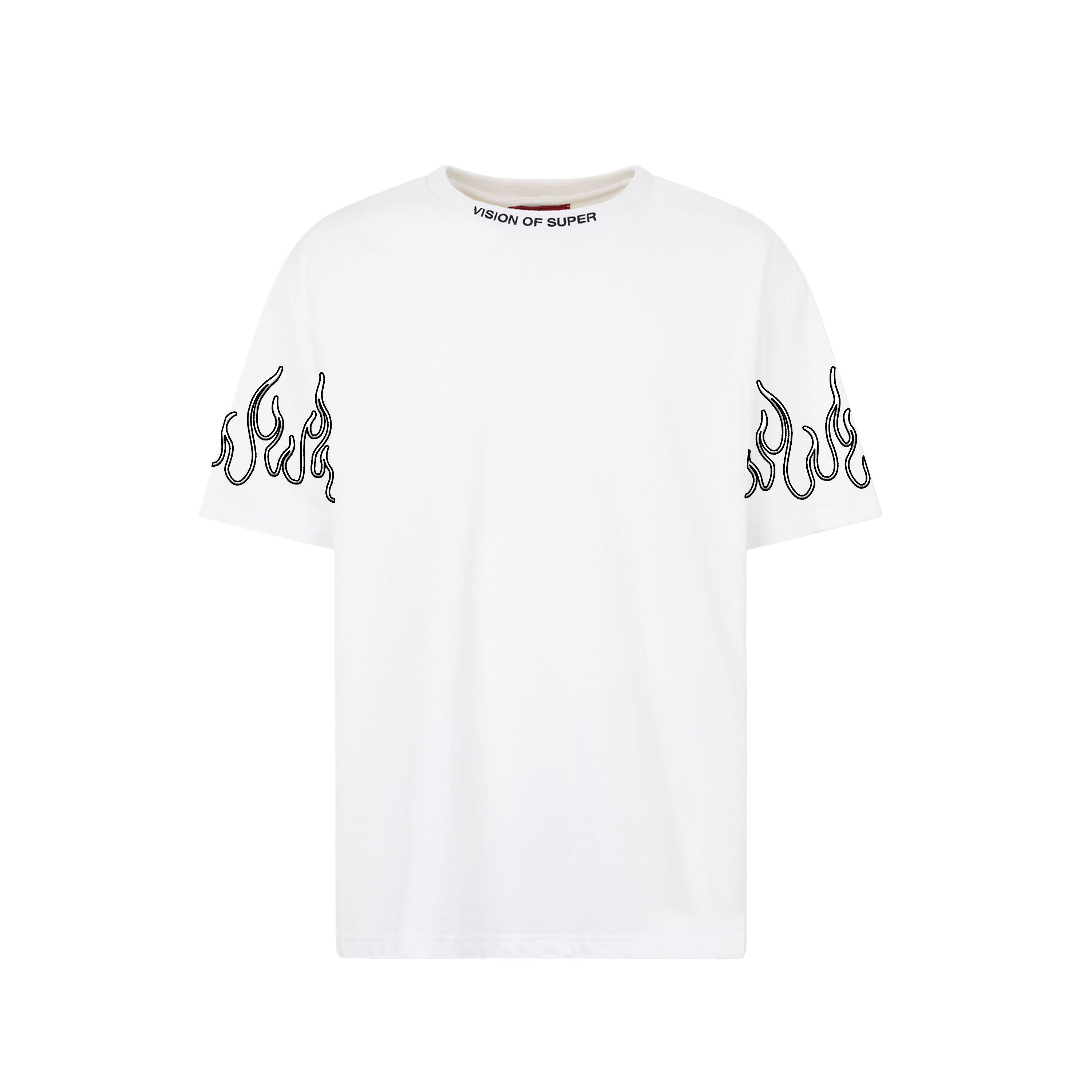VISION - TEE WITH EMBR LOGO AND FLAMES - BIANCO/NERO