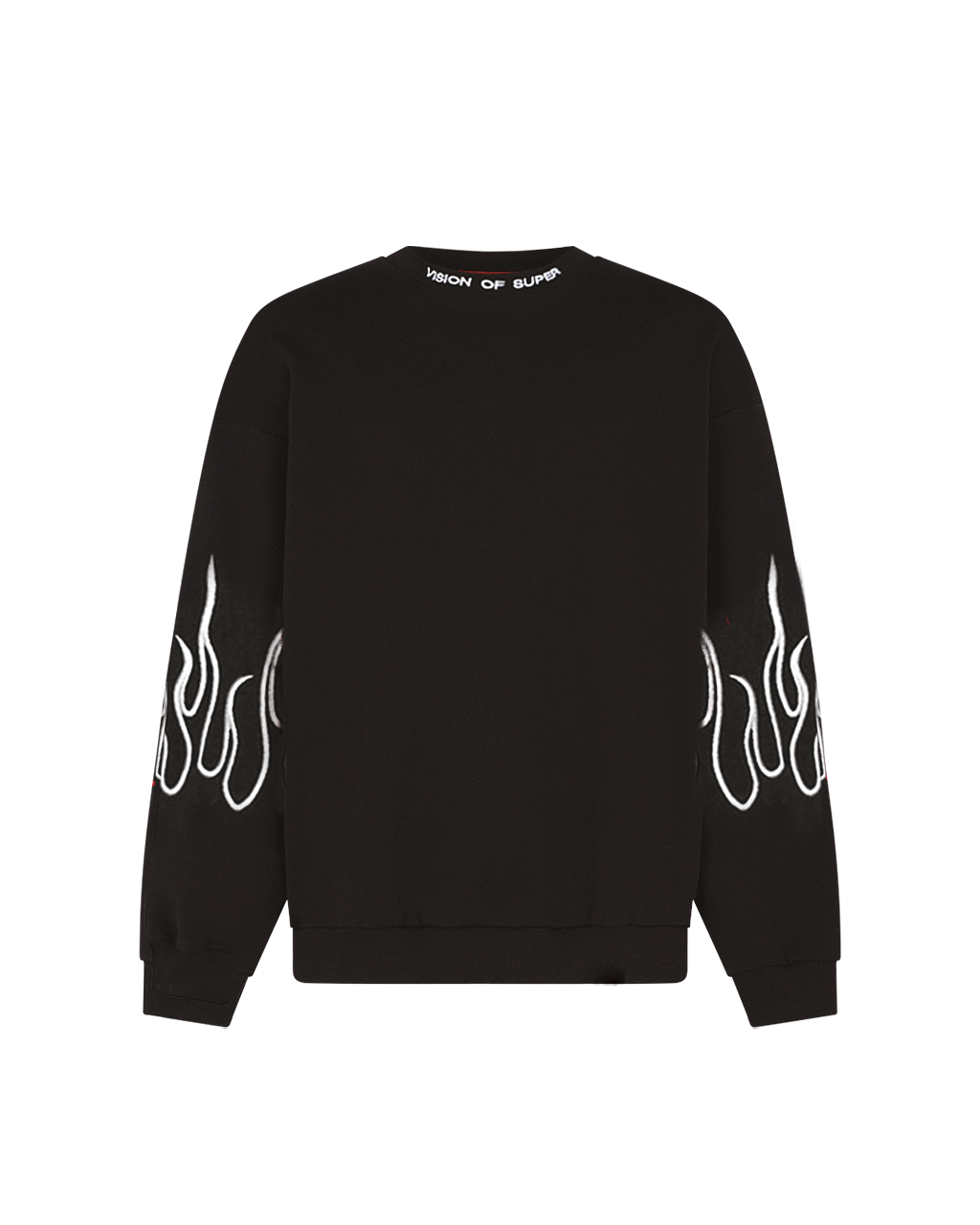 VISION - CREWNECK EITH EMBR LOGO AND FLAMES - NERO /BIANCO