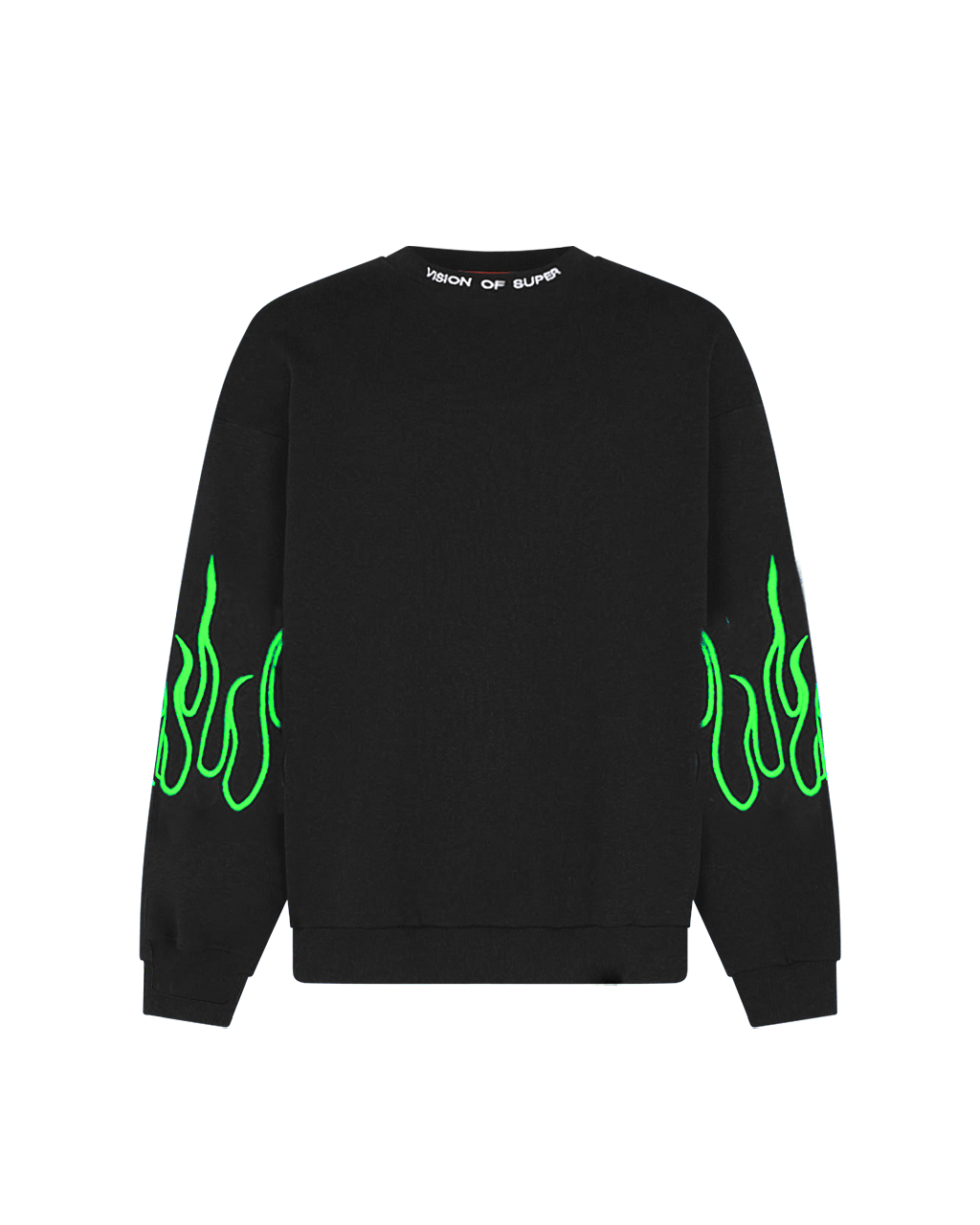 VISION - CREWNECK EITH EMBR LOGO AND FLAMES - NERO/VERDE