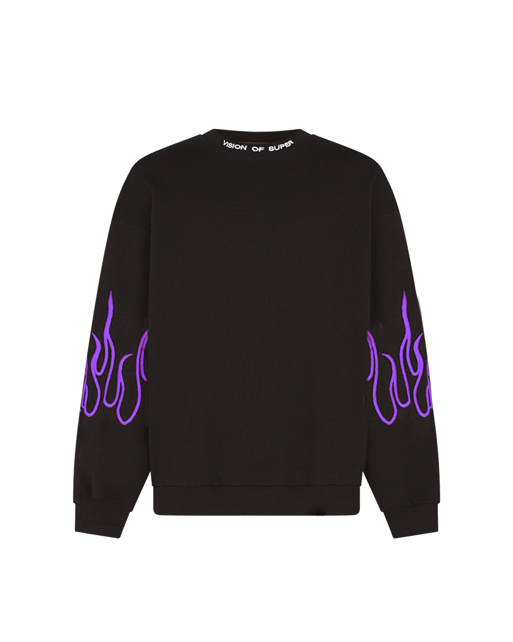 VISION - CREWNECK EITH EMBR LOGO AND FLAMES - NERO/VIOLA
