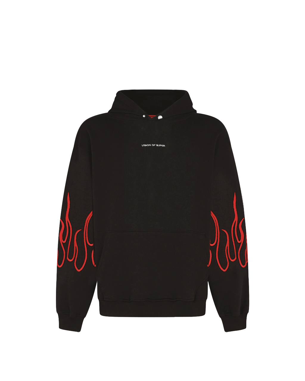 VISION - HOODIE WITH EMBR LOGO AND FLAMES - NERO/ROSSO