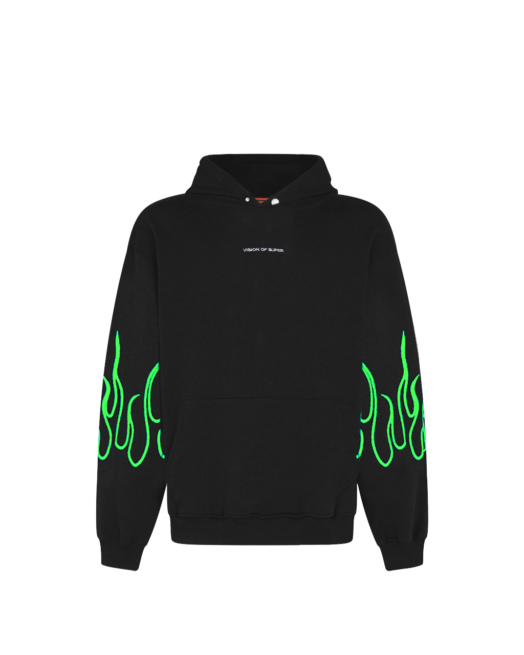 VISION - HOODIE WITH EMBR LOGO AND FLAMES - NERO/VERDE