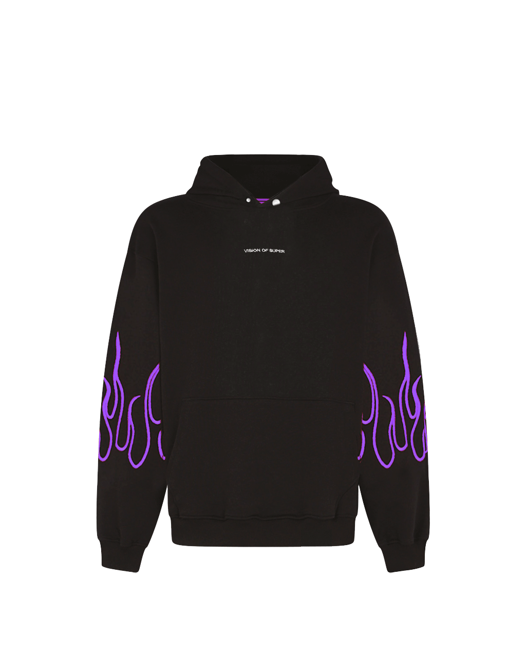 VISION - HOODIE WITH EMBR LOGO AND FLAMES - NERO/VIOLA