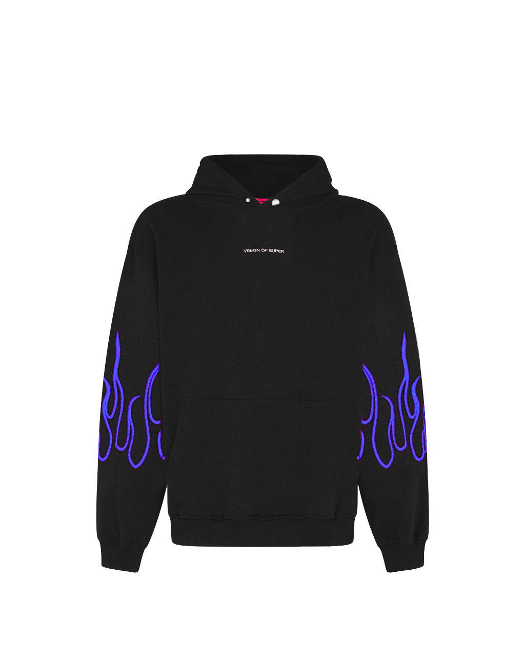 VISION - HOODIE WITH EMBR LOGO AND FLAMES - NERO/BLU