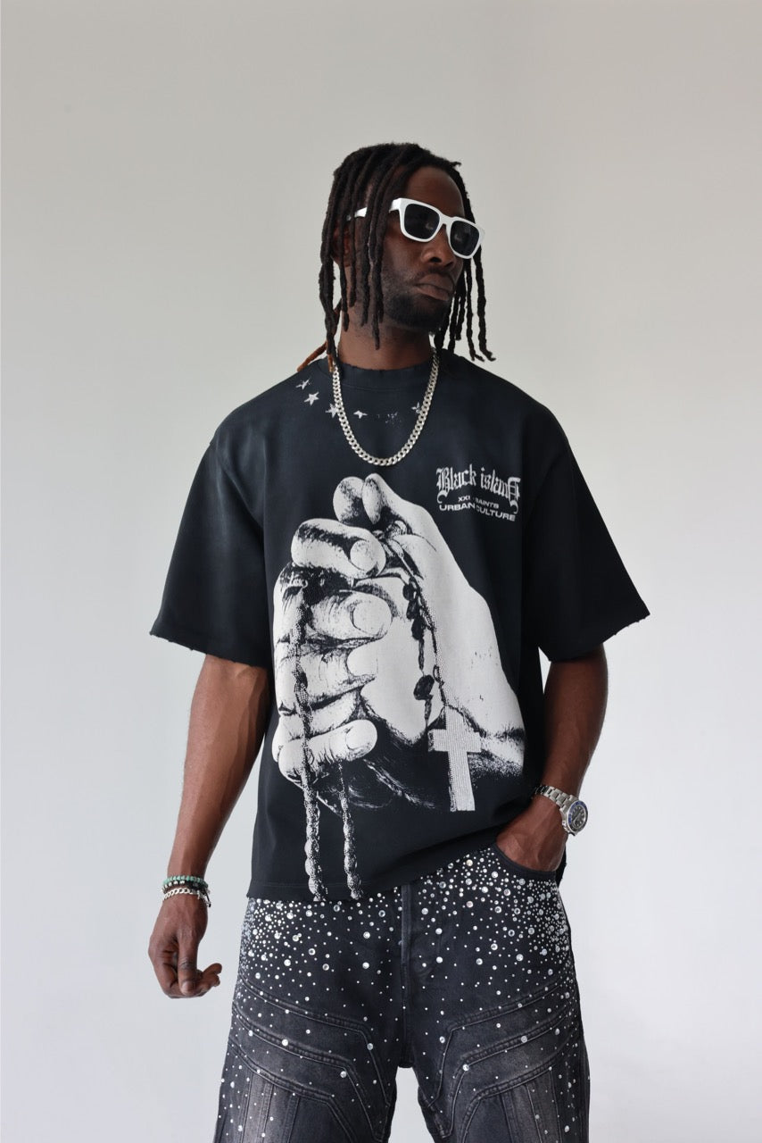 BLACK ISLAND - Tee Washed Graphic Over - NERO