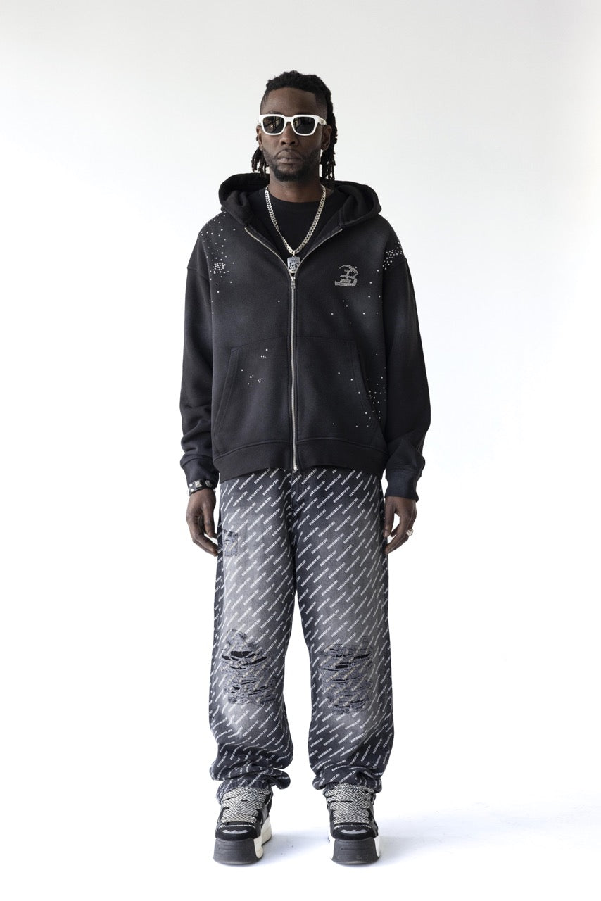 BLACK ISLAND - Zip Offline Luxury Distressed - NERO