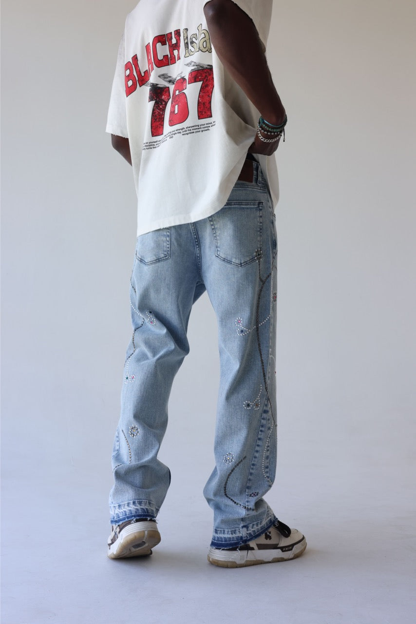 BLACK ISLAND - Jeans Floral Crystal Straight - JEANS