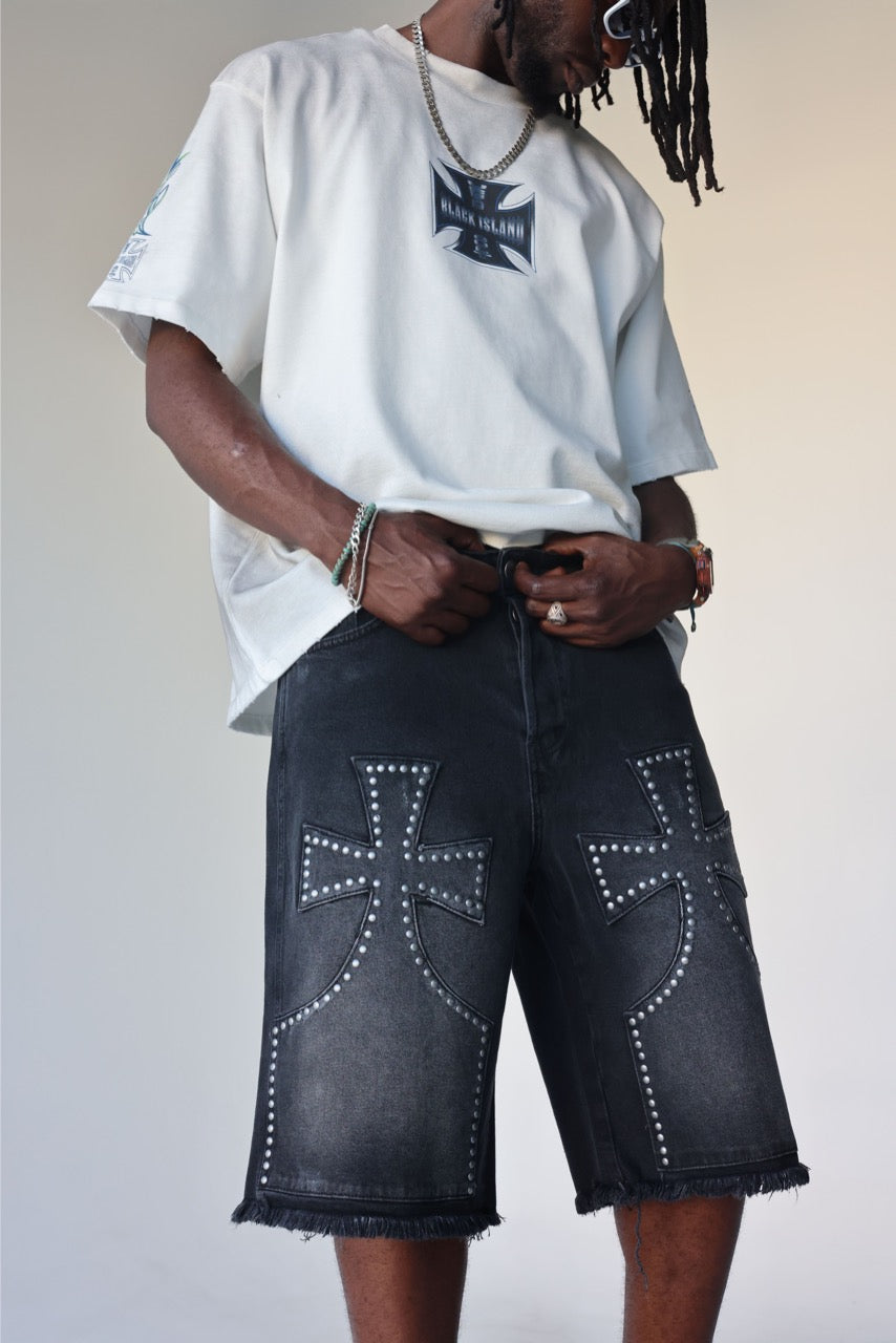 BLACK ISLAND - Shorts Studded Cross - NERO