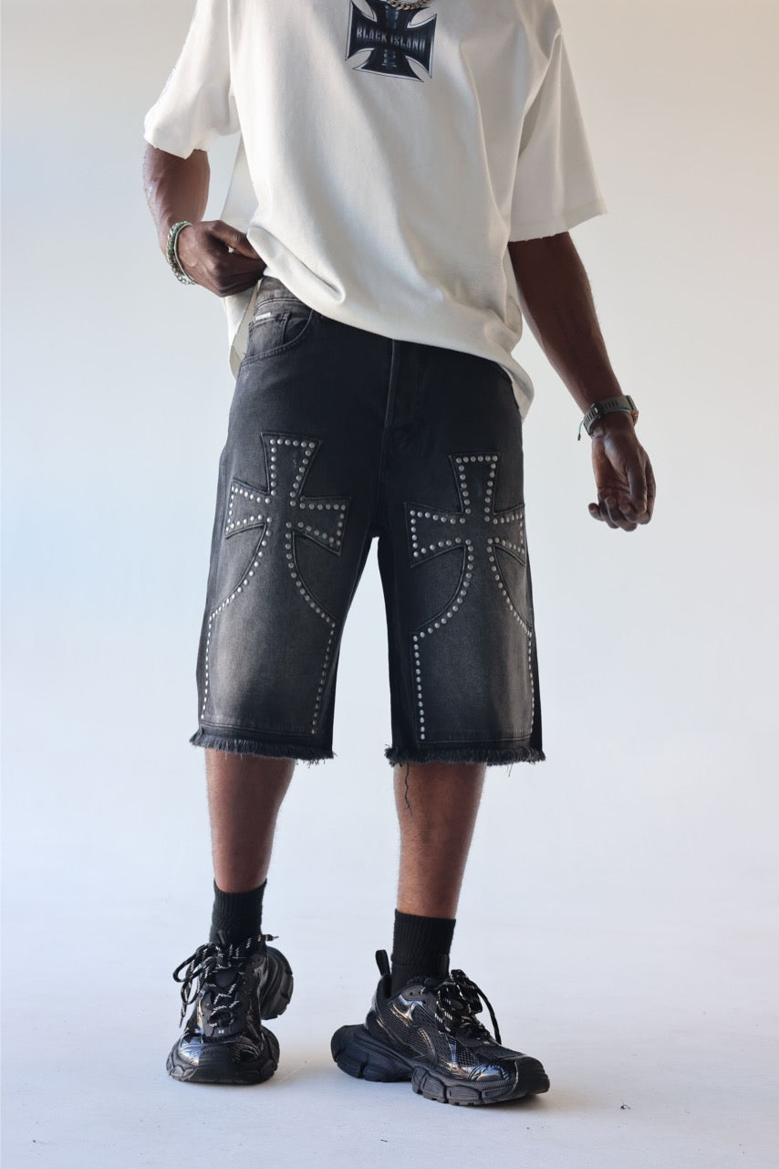 BLACK ISLAND - Shorts Studded Cross - NERO