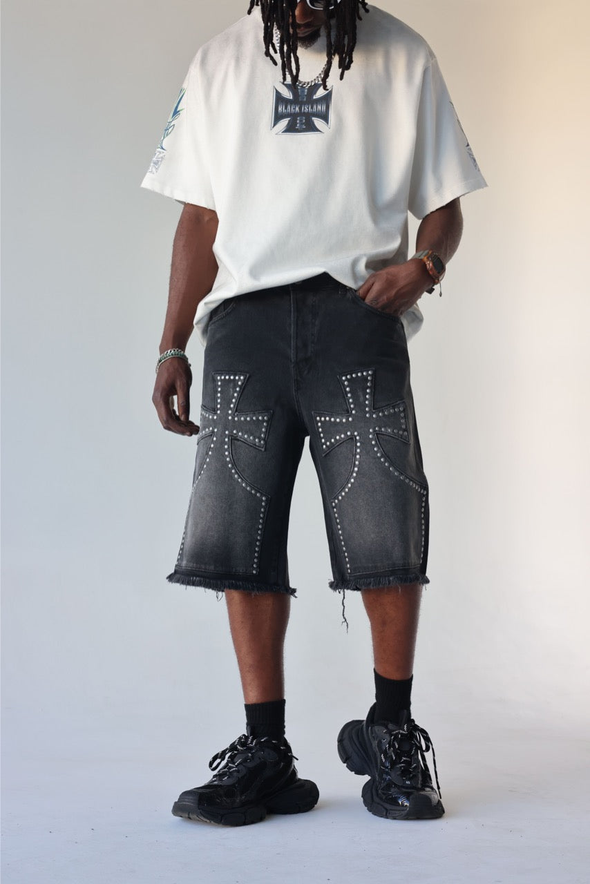 BLACK ISLAND - Shorts Studded Cross - NERO