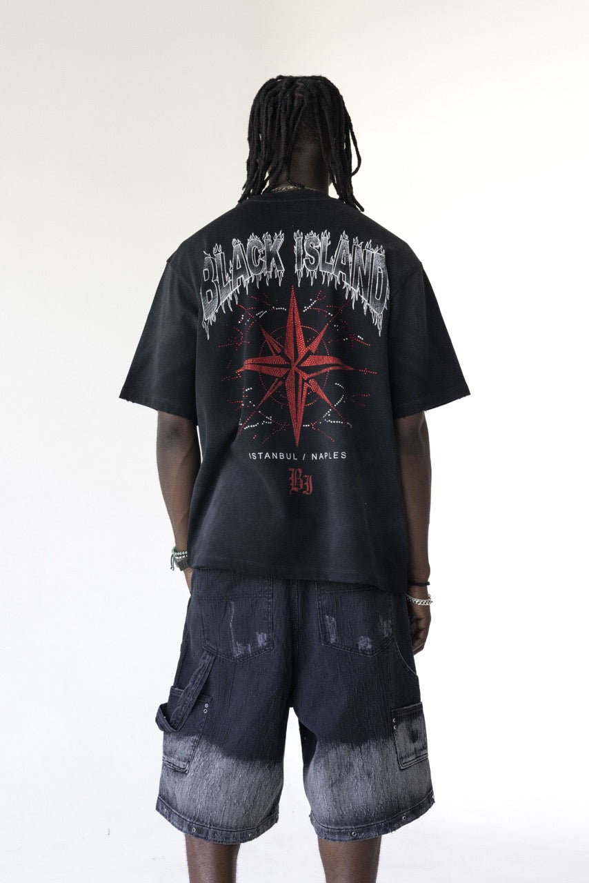 BLACK ISLAND - tee Compass Graphic Over - NERO