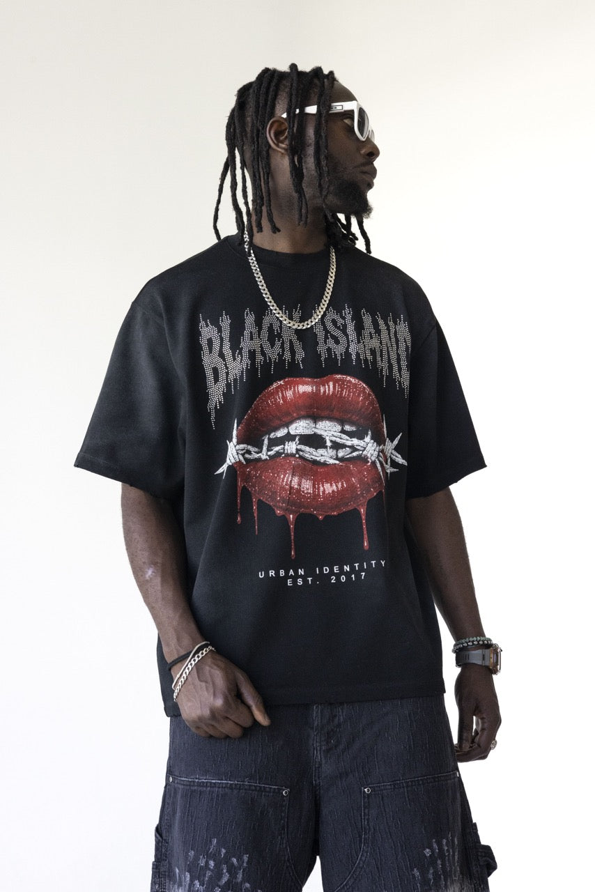 BLACK ISLAND - tee Compass Graphic Over - NERO