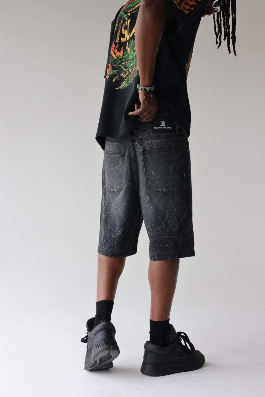BLACK ISLAND - Shorts Printed Denim - NERO