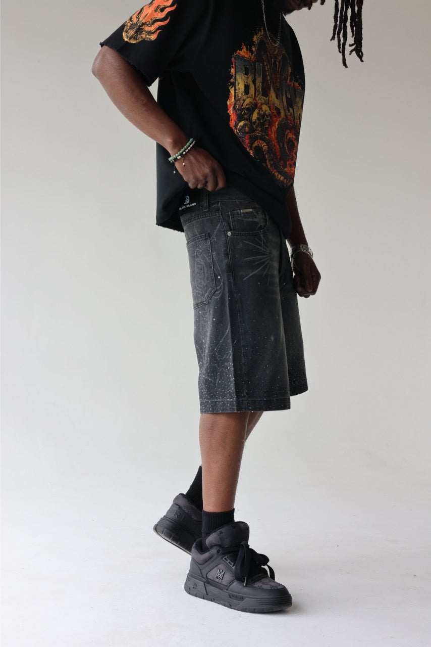 BLACK ISLAND - Shorts Printed Denim - NERO