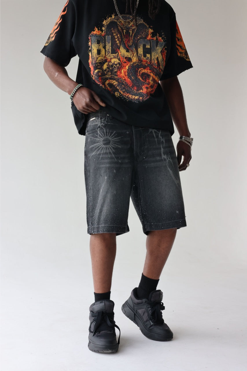 BLACK ISLAND - Shorts Printed Denim - NERO