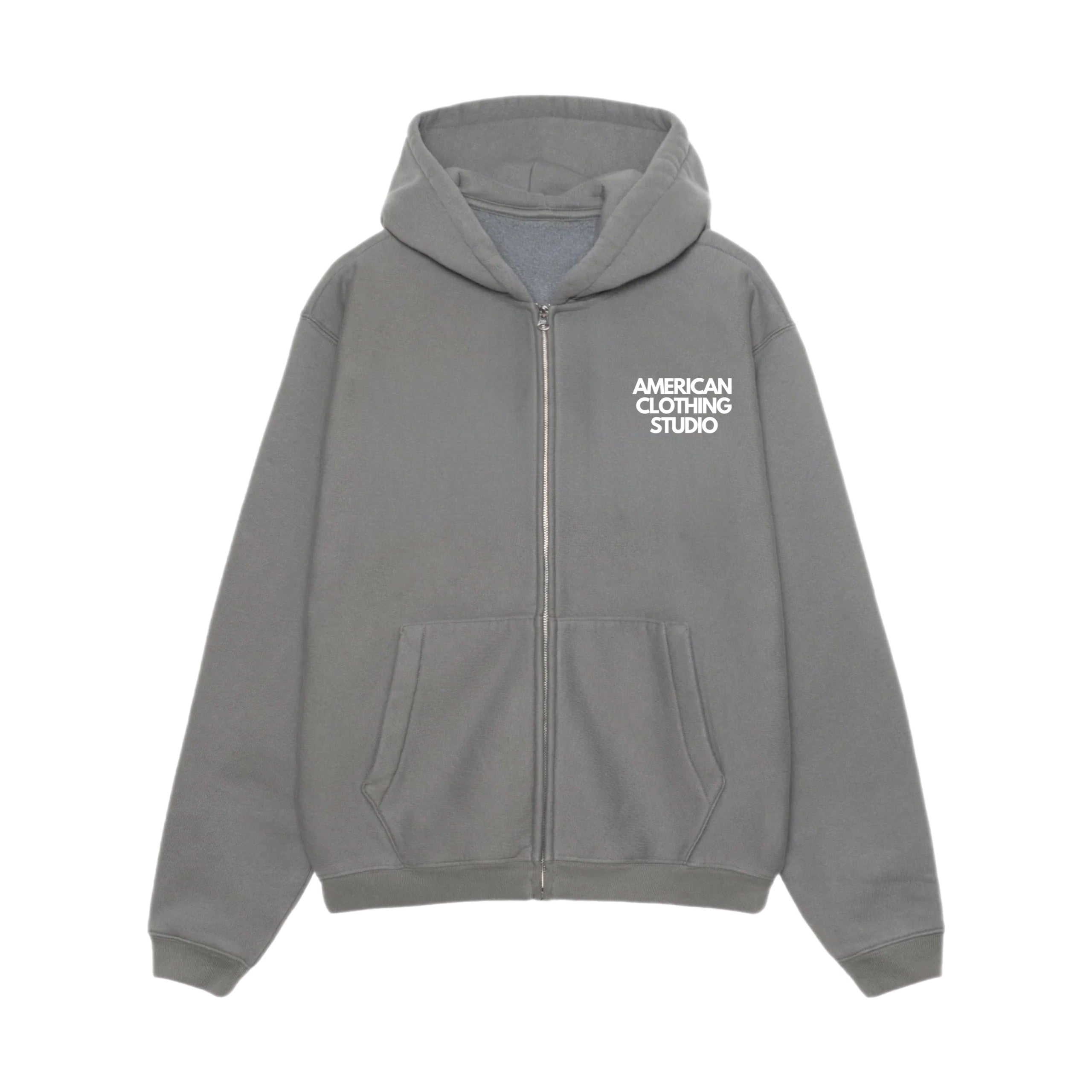 AMERICAN CLOTHING STUDIO - FELPA ZIP DOUBLE LOGO - GRIGIO