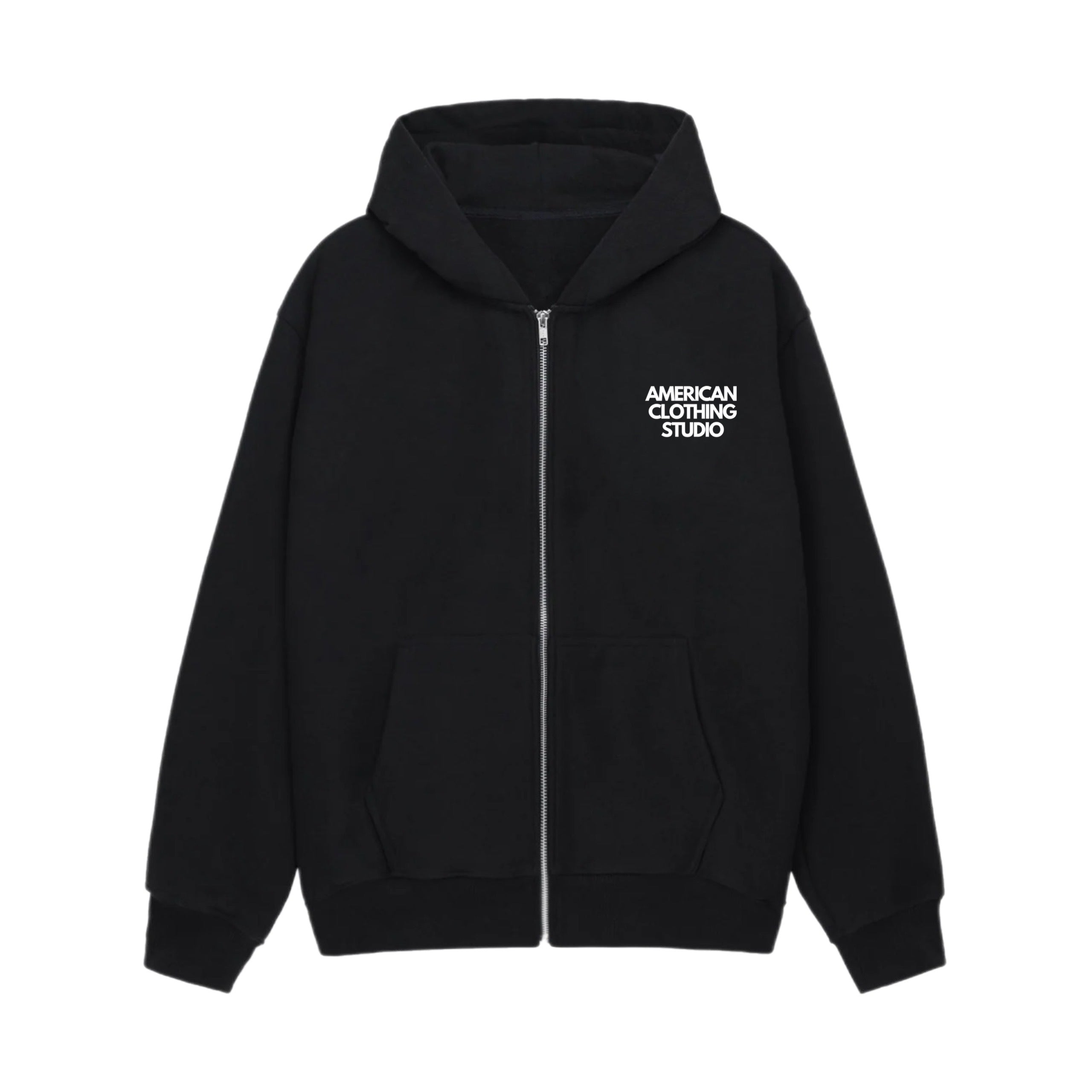 AMERICAN CLOTHING STUDIO - FELPA ZIP DOUBLE LOGO - NERO