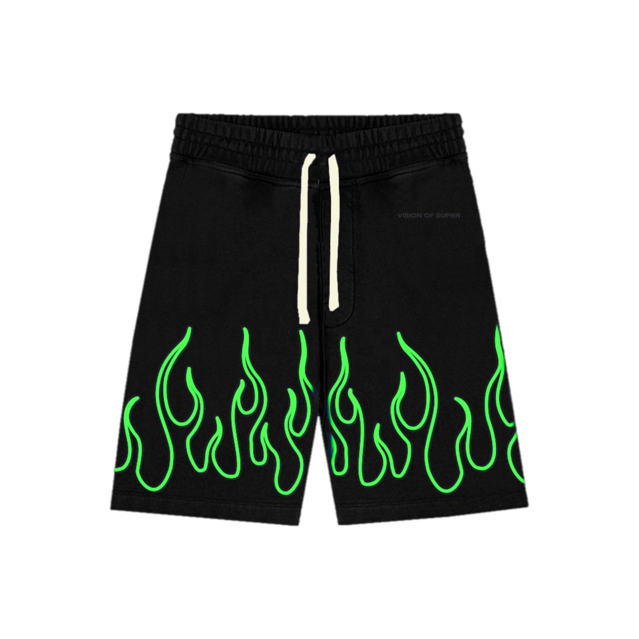 VISION - SHORTS WITH EMBR FLAMES WITH LOGO - NERO/VERDE