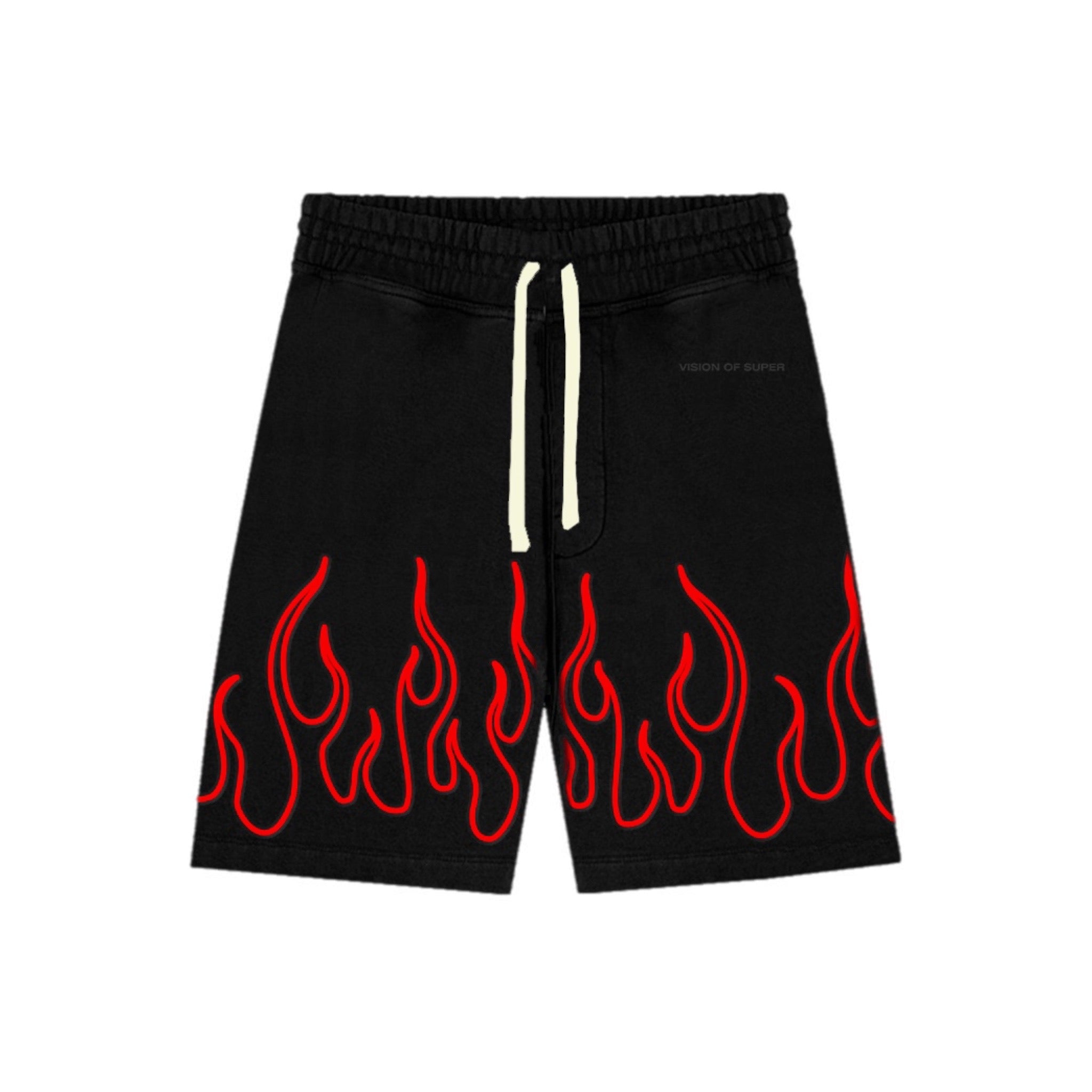 VISION - SHORTS WITH EMBR FLAMES WITH LOGO - NERO/ROSSO