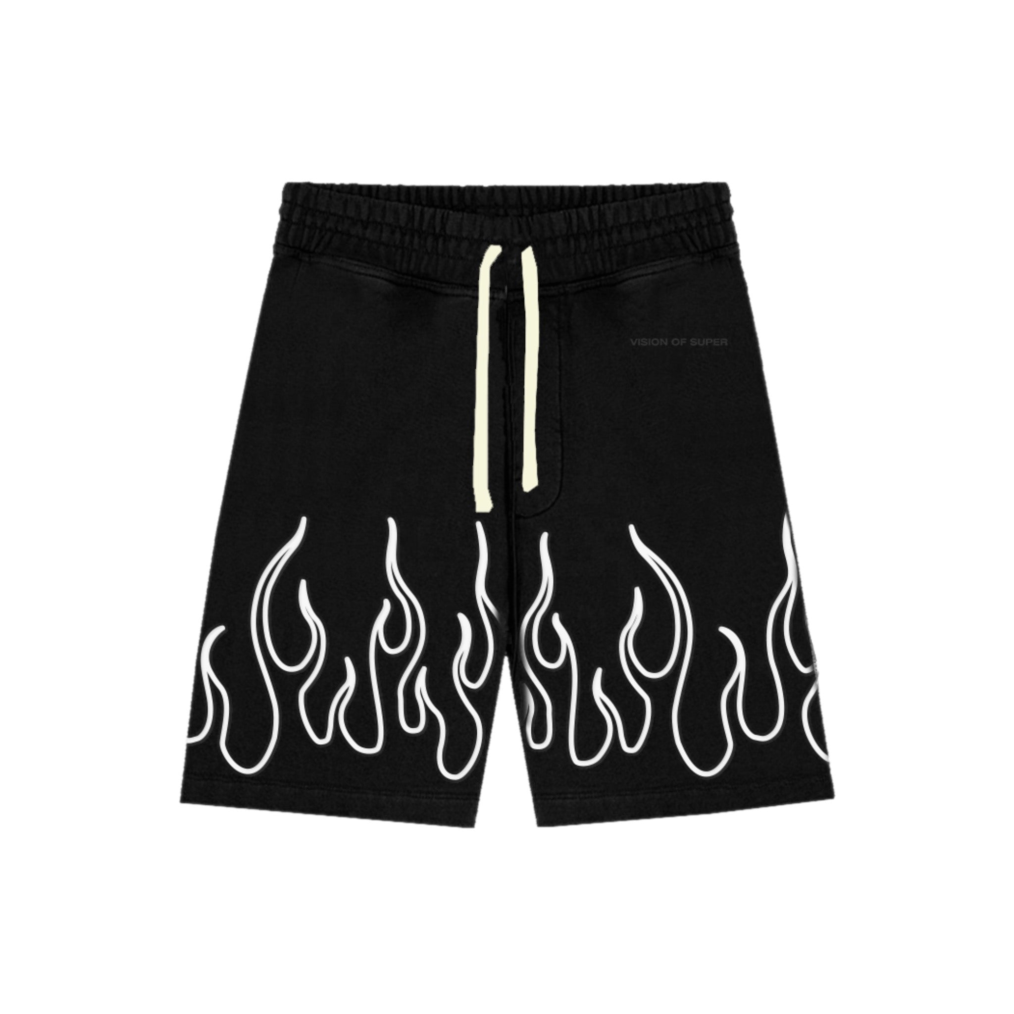 VISION - SHORTS WITH EMBR FLAMES WITH LOGO - NERO/BIANCO