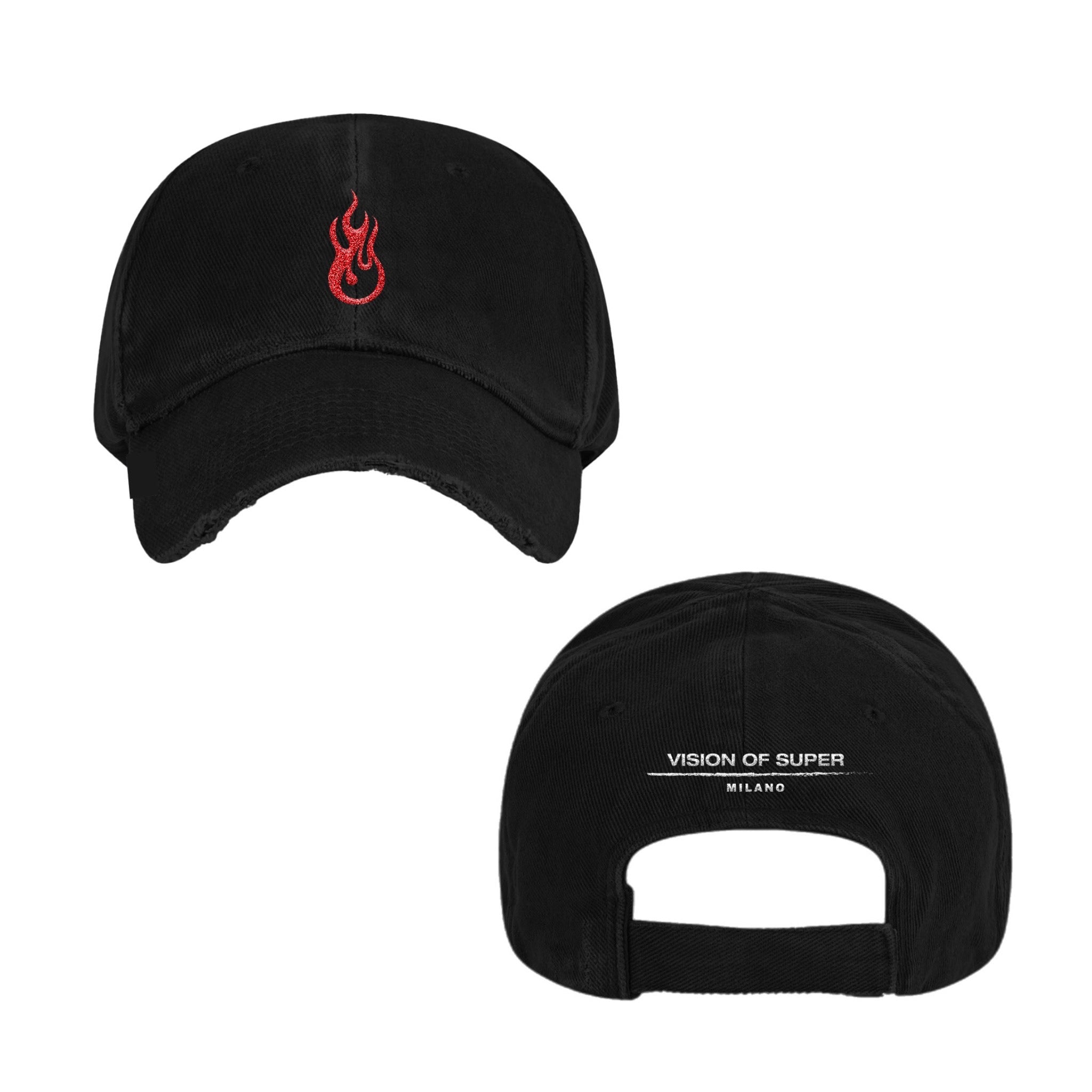 VISION - CAPPELLO BASEBALL CON FIAMME CUCITE - NERO