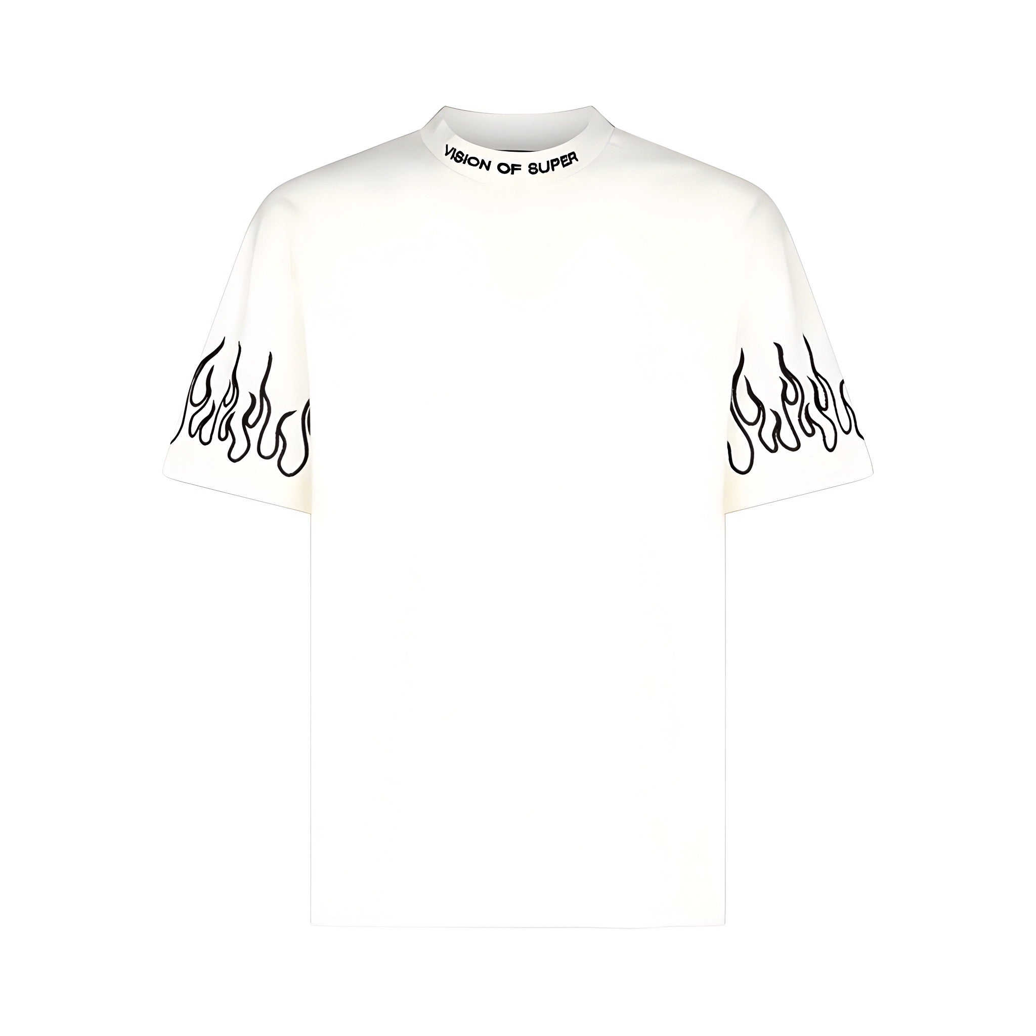 VISION - T-SHIRT WITH BLACK FLAMES - BIANCO