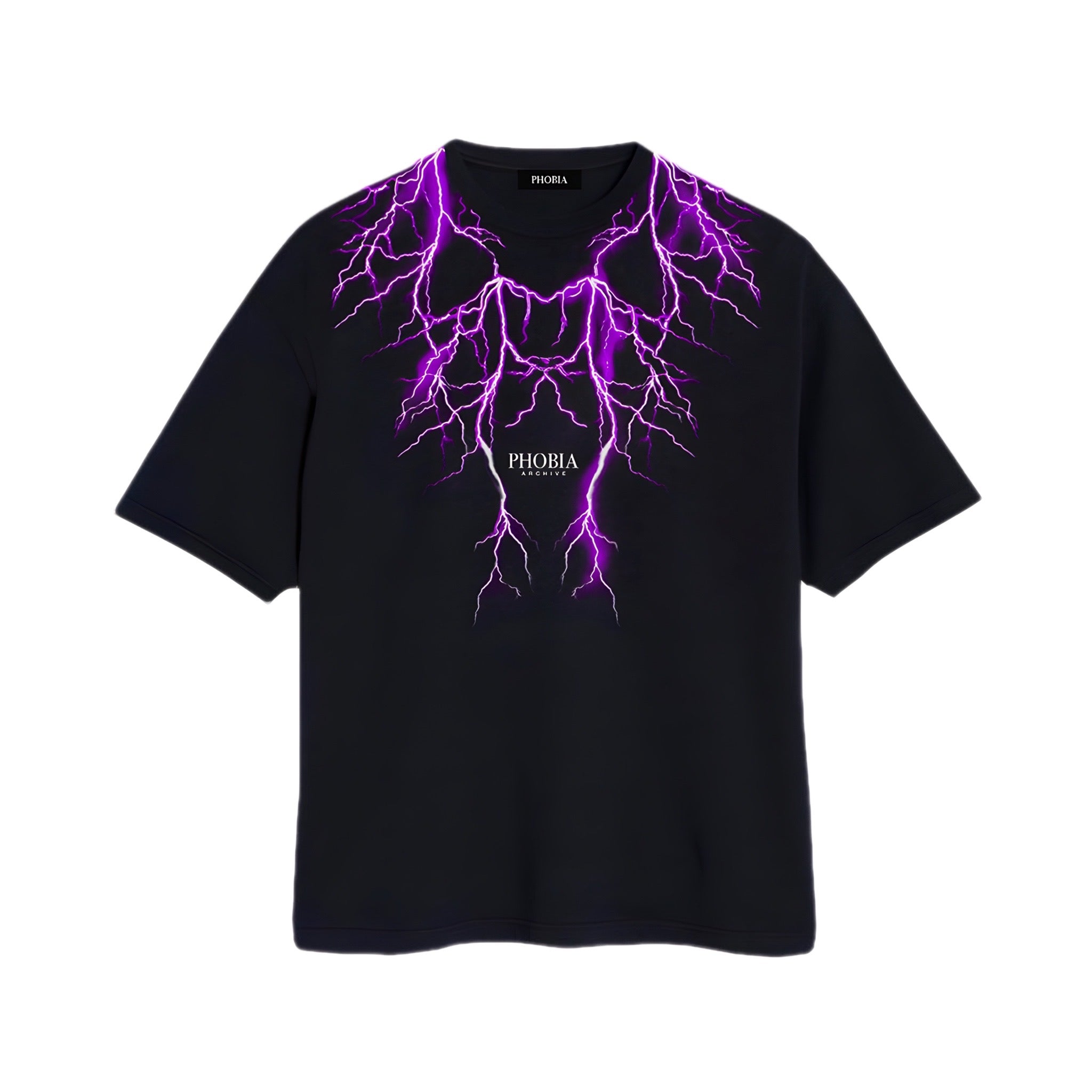 PHOBIA - T-SHIRT CON FULMINI VIOLA - NERO