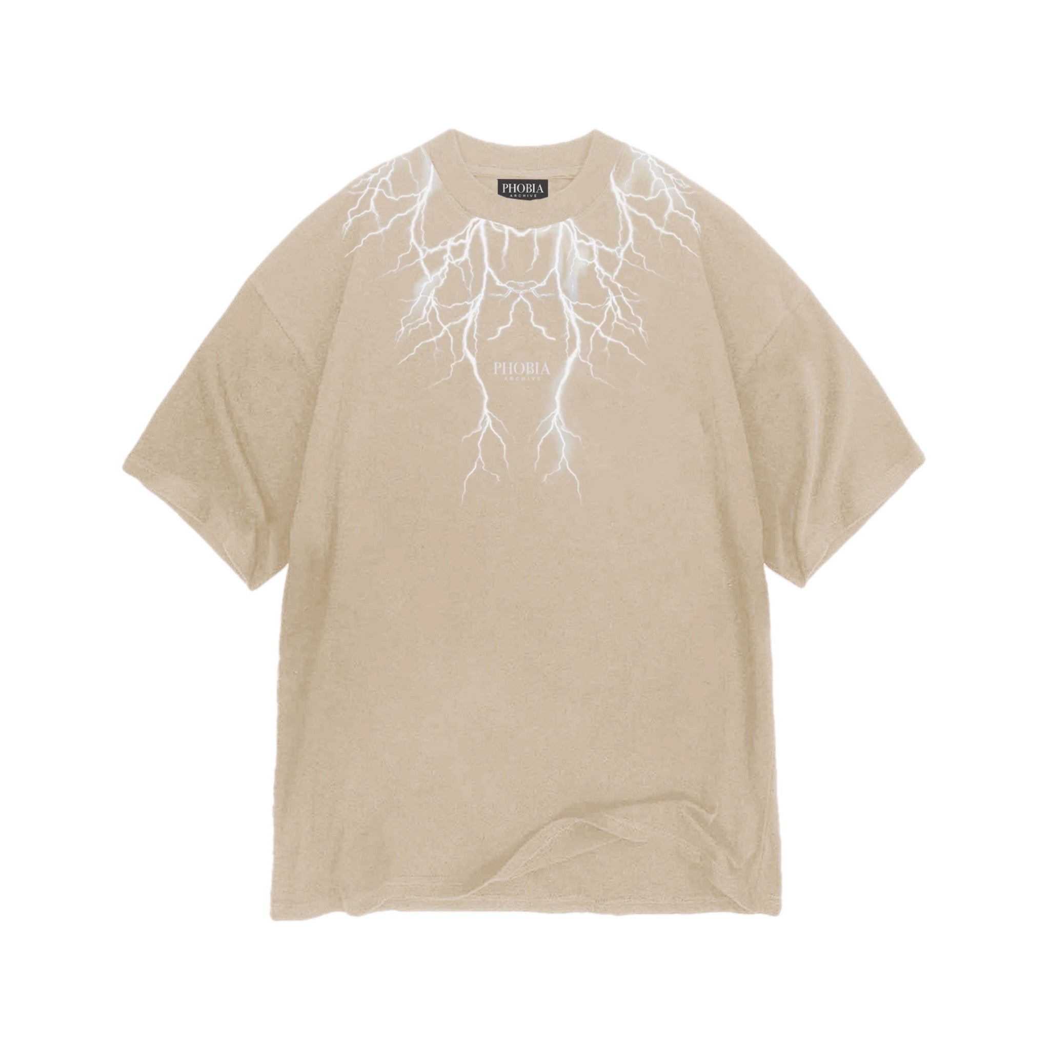 PHOBIA - T-SHIRT CON FULMINI FRONTE E RETRO BIANCHI - BEIGE