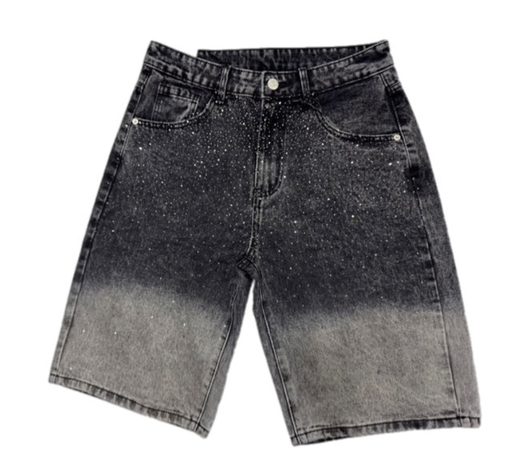 NO BRAND - JEANS SHORTS DIAMOND - NERO/GRIGIO
