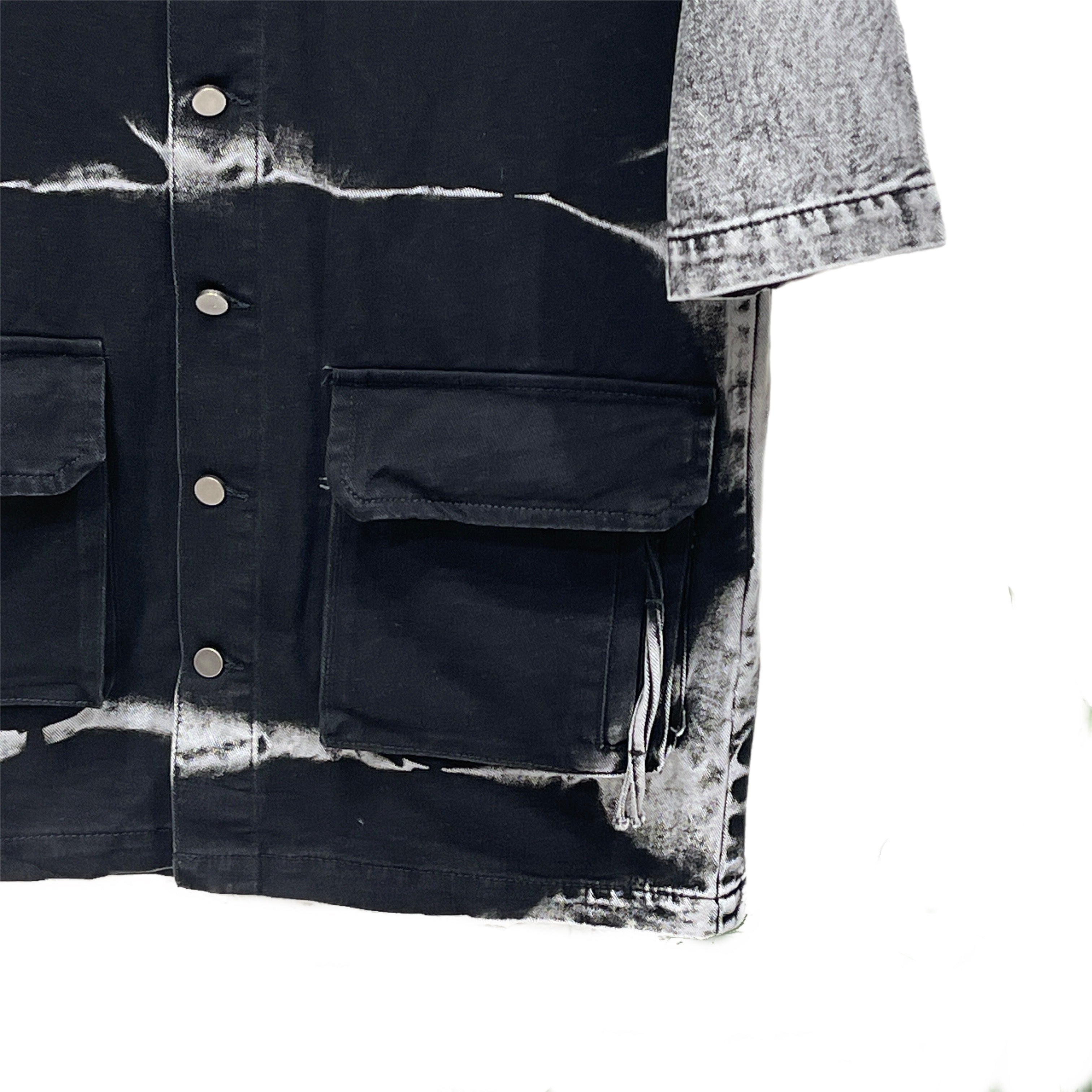 NO BRAND - CAMICIA JEANS TYEDYE - NERO/GRIGIO
