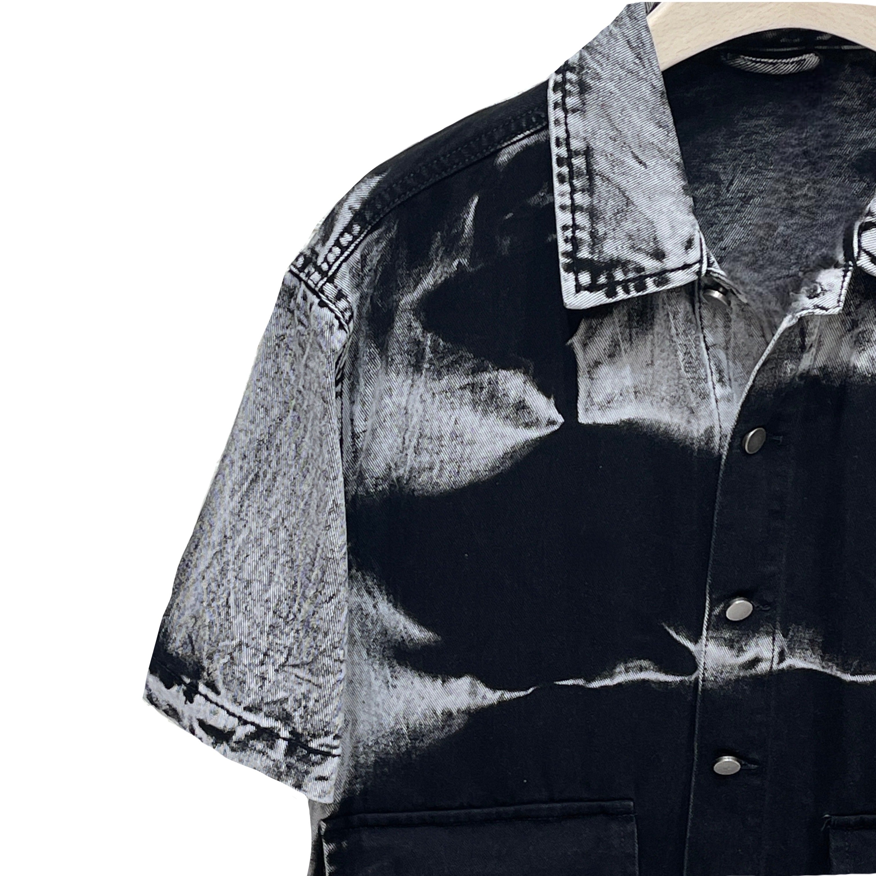 NO BRAND - CAMICIA JEANS TYEDYE - NERO/GRIGIO