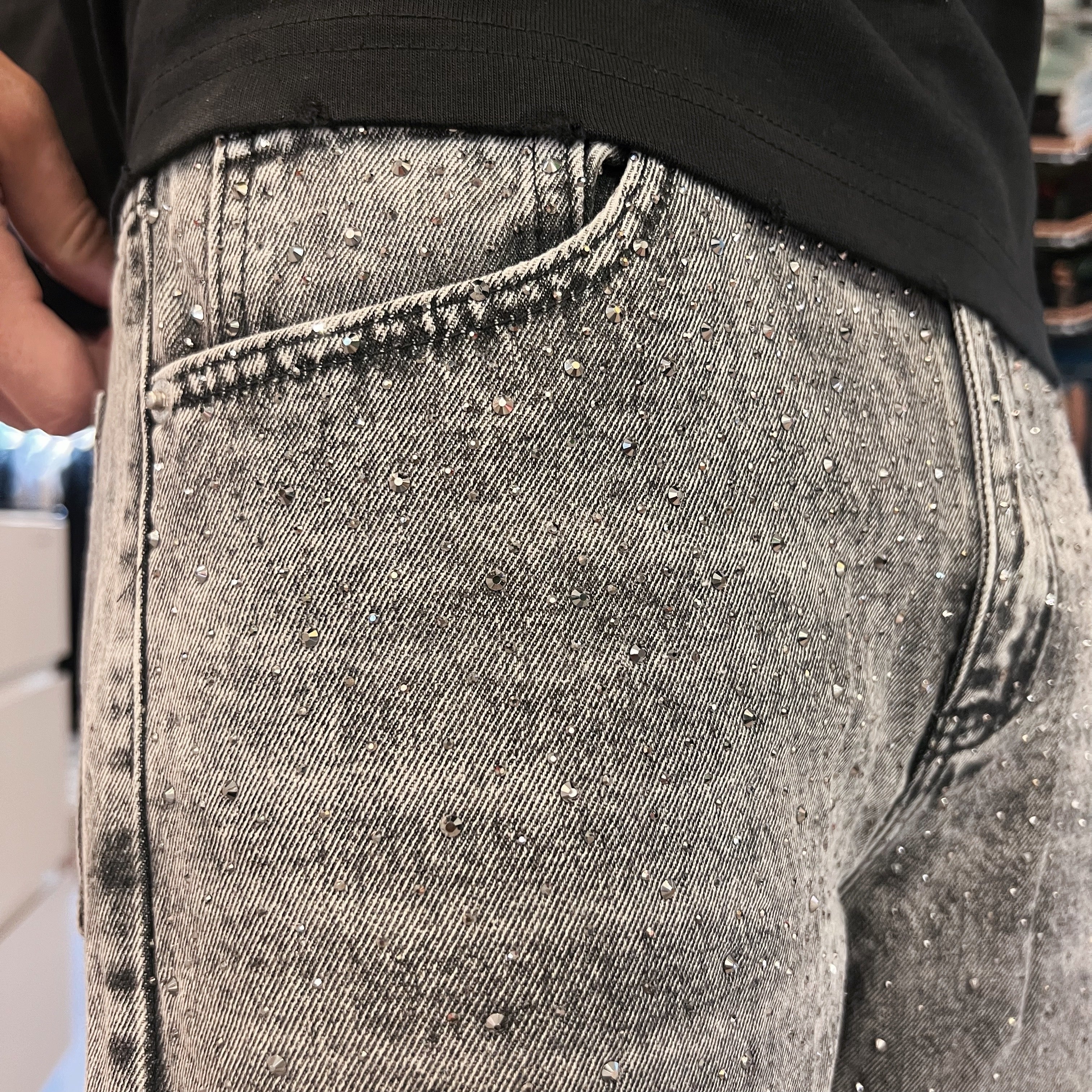 NO BRAND - JEANS LUNGO BRILLANTINI - GRIGIO