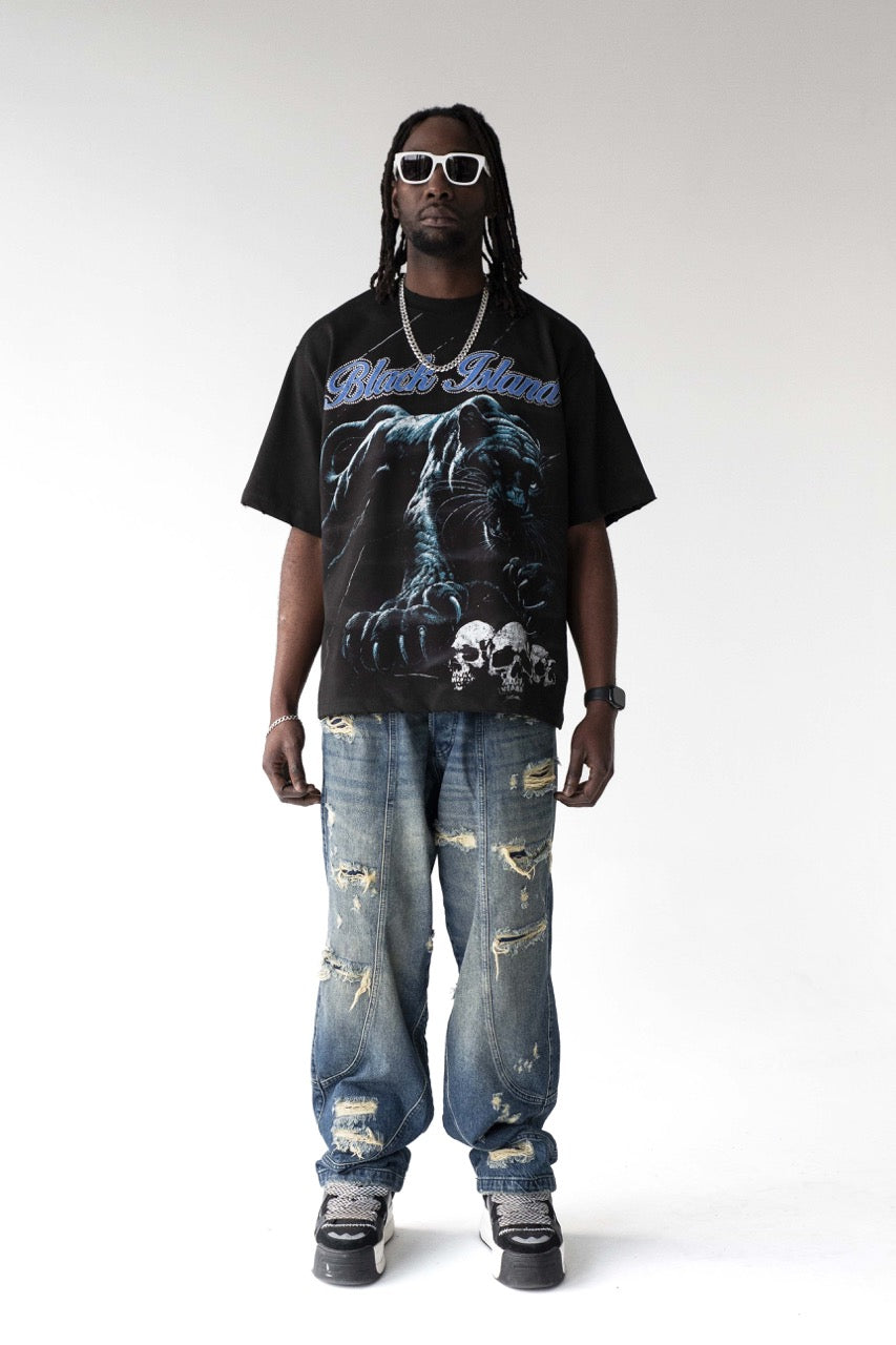 BLACK ISLAND - Tee Panther Graphic Over - NERO