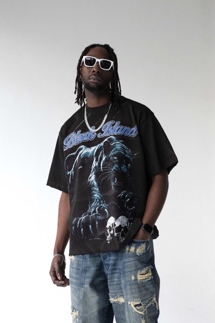 BLACK ISLAND - Tee Panther Graphic Over - NERO