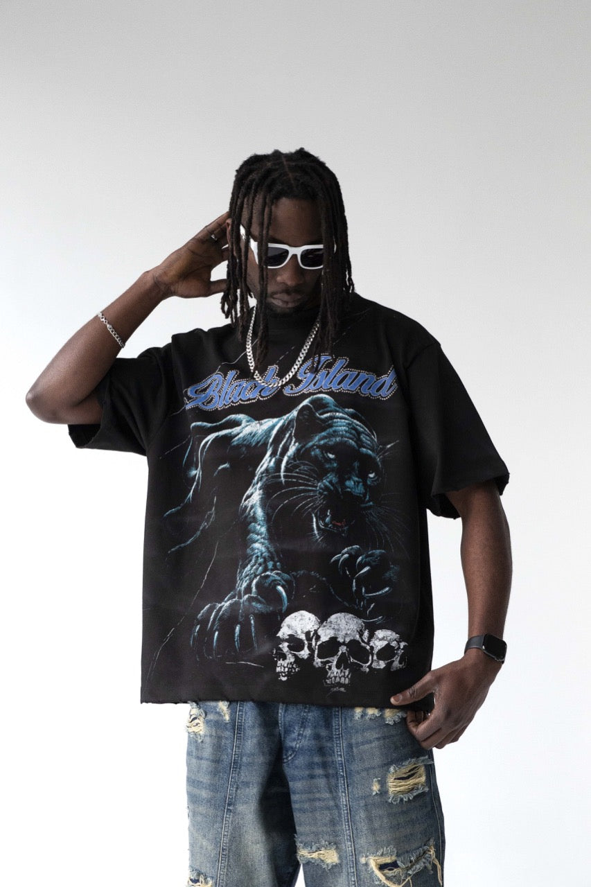 BLACK ISLAND - Tee Panther Graphic Over - NERO