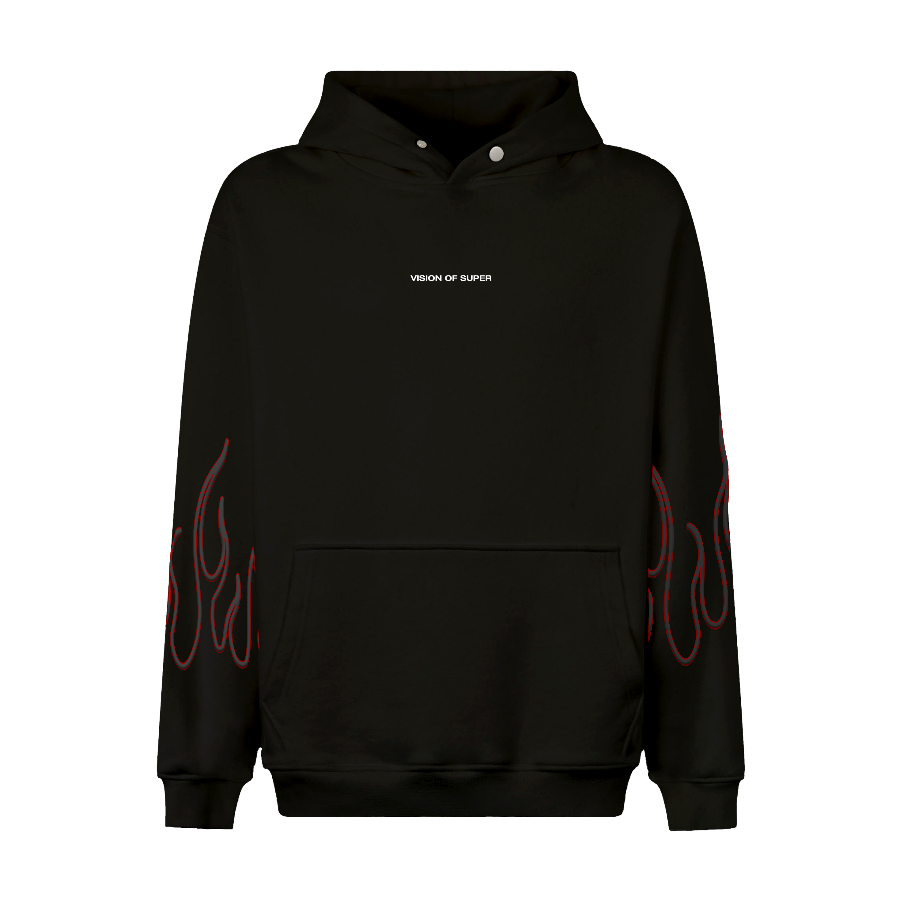 VISION - HOODIE WITH BLACK/RED FLAMES AND EMBR LOGO NECK - NERO/ROSSO
